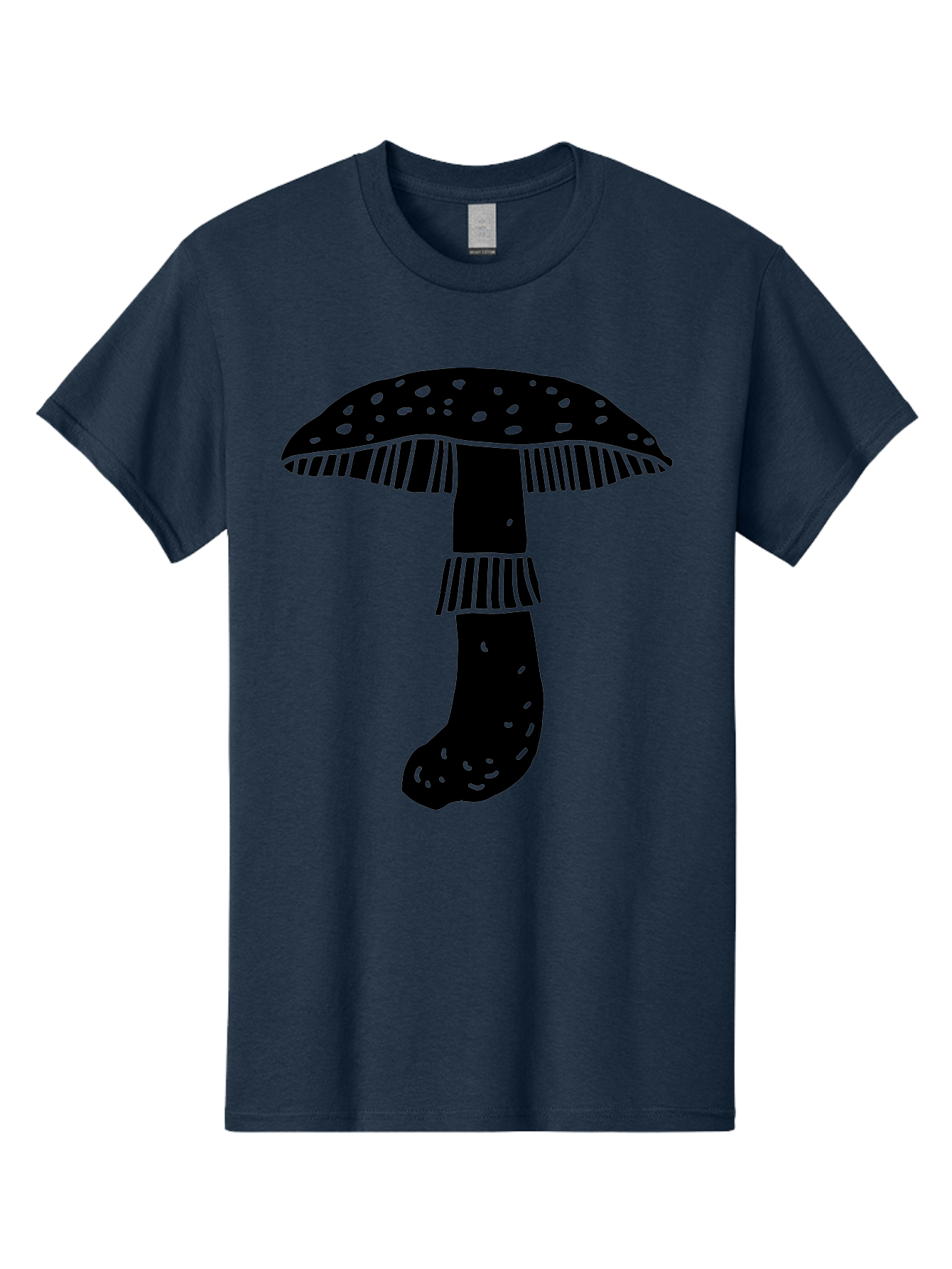 Mushroom-1 Men'S Graphic Tee, 100% Cotton, Comfortable Casual Summer Wear, Machine Washable, Mushroom Illustration, Black Silhouette, Spotted Cap, Striped Stem, Fungal Art, Whimsical Design, Fantasy Elements, Graphic Design -  Aaa605 19
