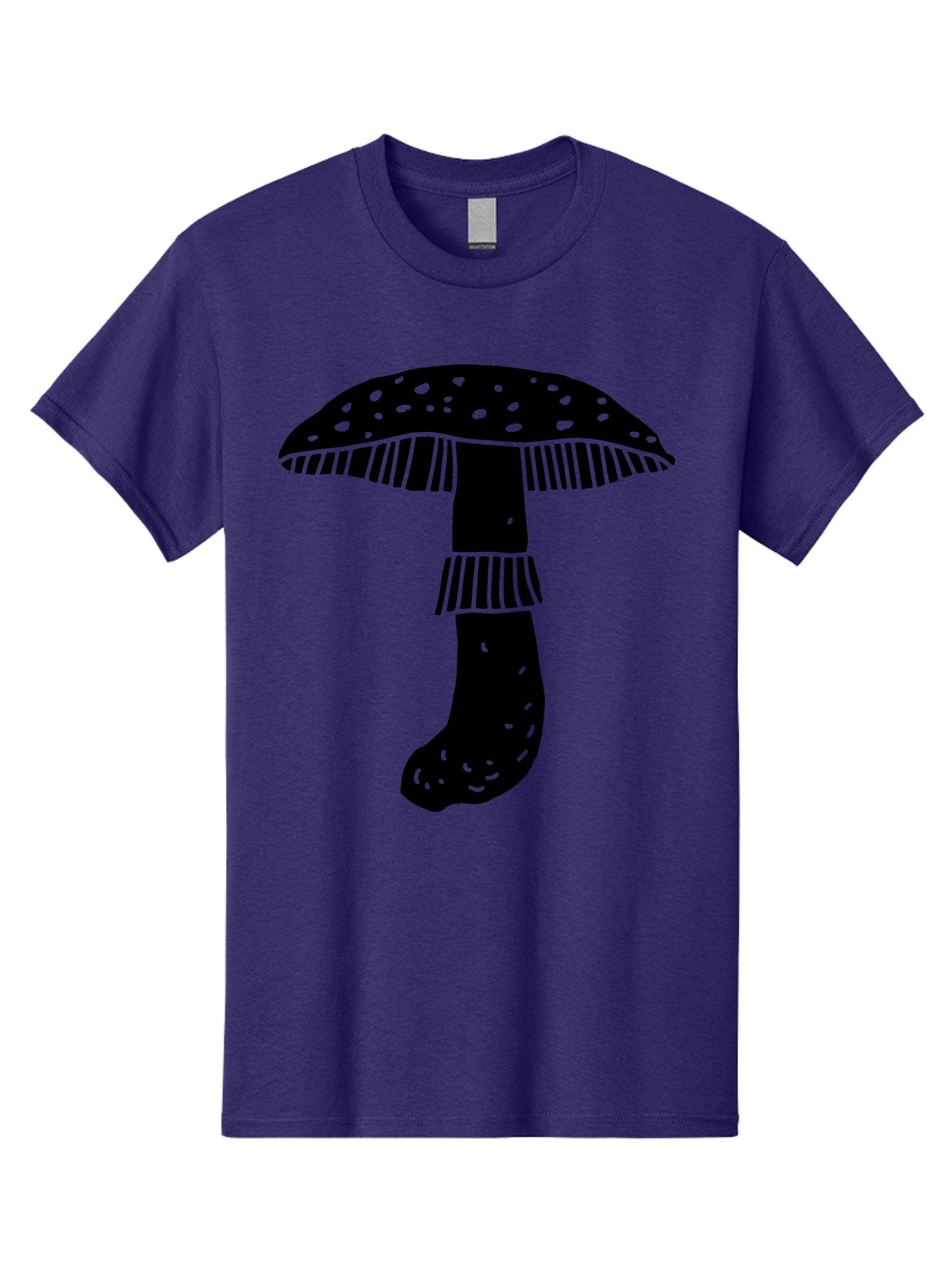 Mushroom-1 Men'S Graphic Tee, 100% Cotton, Comfortable Casual Summer Wear, Machine Washable, Mushroom Illustration, Black Silhouette, Spotted Cap, Striped Stem, Fungal Art, Whimsical Design, Fantasy Elements, Graphic Design -  Aaa605 12
