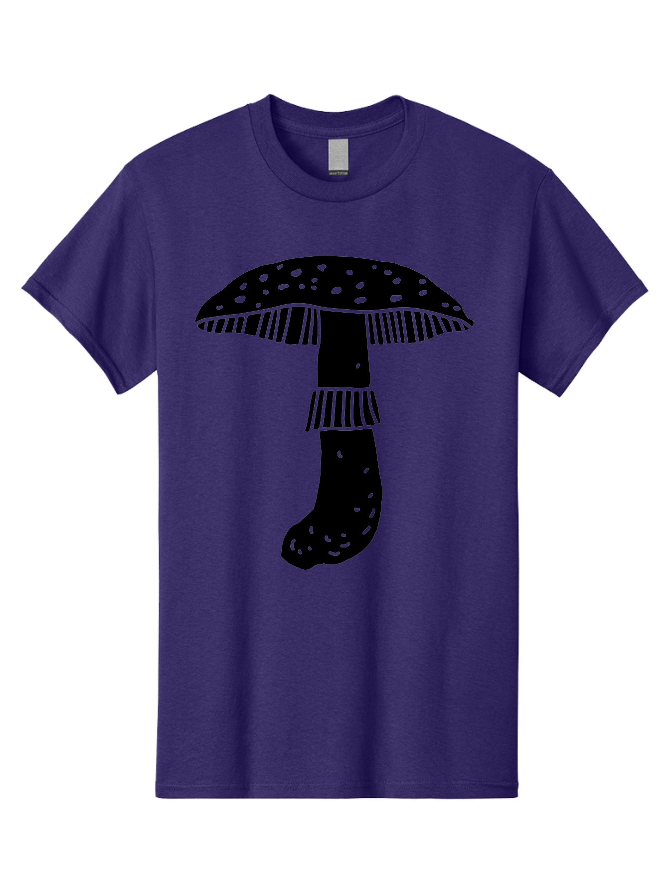 Mushroom-1 Men'S Graphic Tee, 100% Cotton, Comfortable Casual Summer Wear, Machine Washable, Mushroom Illustration, Black Silhouette, Spotted Cap, Striped Stem, Fungal Art, Whimsical Design, Fantasy Elements, Graphic Design -  Aaa605 21