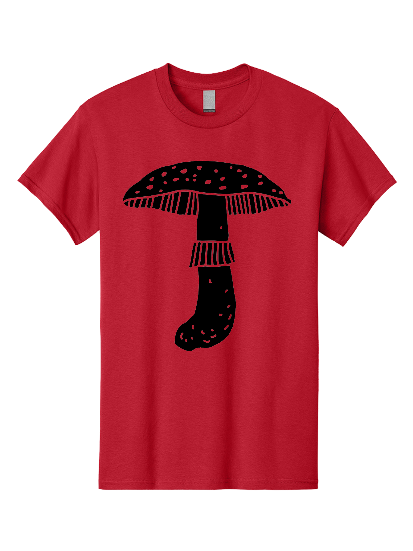 Mushroom-1 Men'S Graphic Tee, 100% Cotton, Comfortable Casual Summer Wear, Machine Washable, Mushroom Illustration, Black Silhouette, Spotted Cap, Striped Stem, Fungal Art, Whimsical Design, Fantasy Elements, Graphic Design -  Aaa605 23