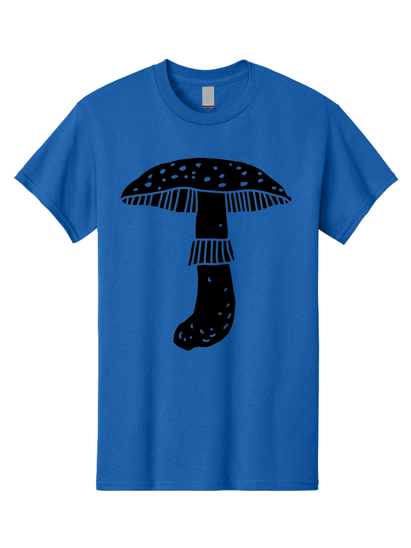 Mushroom-1 Men'S Graphic Tee, 100% Cotton, Comfortable Casual Summer Wear, Machine Washable, Mushroom Illustration, Black Silhouette, Spotted Cap, Striped Stem, Fungal Art, Whimsical Design, Fantasy Elements, Graphic Design -  Aaa605 25