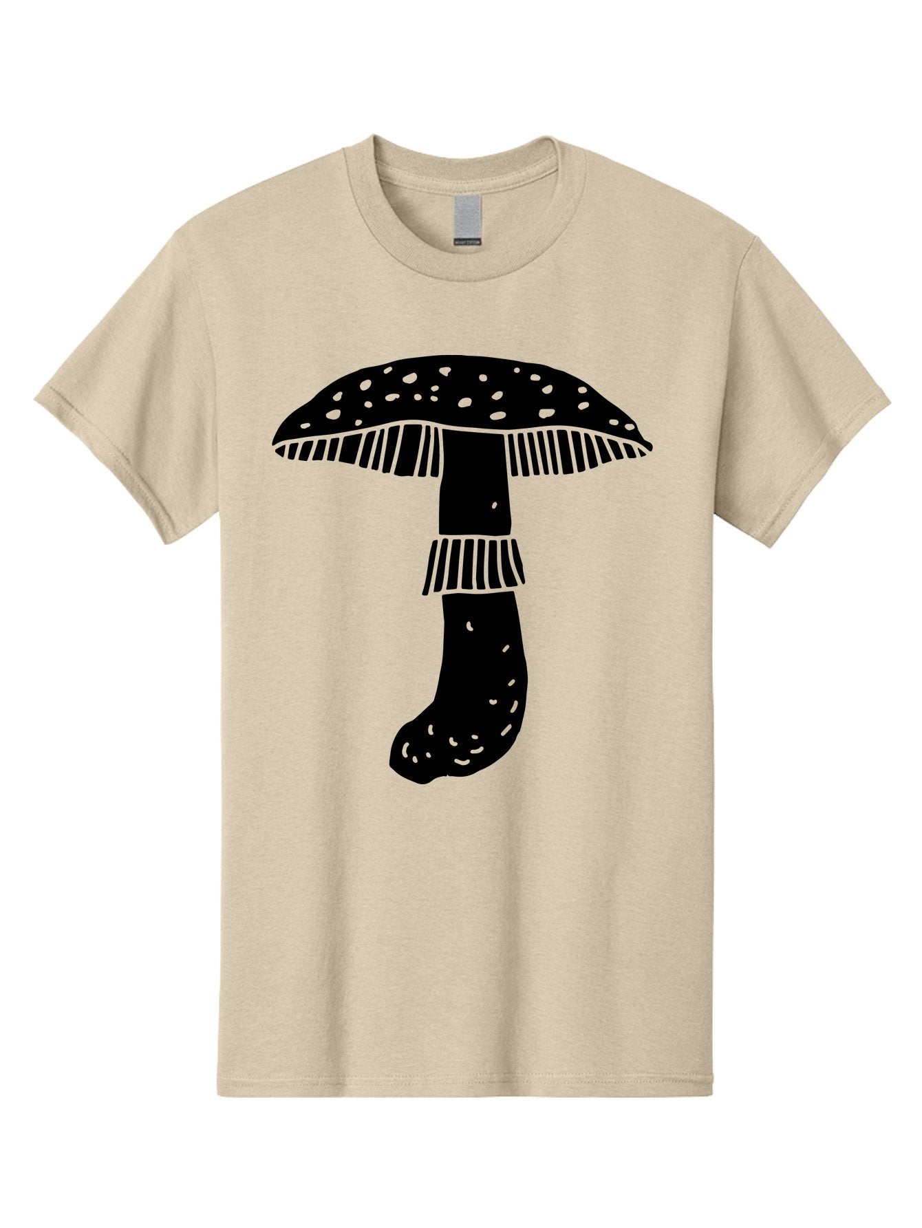 Mushroom-1 Men'S Graphic Tee, 100% Cotton, Comfortable Casual Summer Wear, Machine Washable, Mushroom Illustration, Black Silhouette, Spotted Cap, Striped Stem, Fungal Art, Whimsical Design, Fantasy Elements, Graphic Design -  Aaa605 9