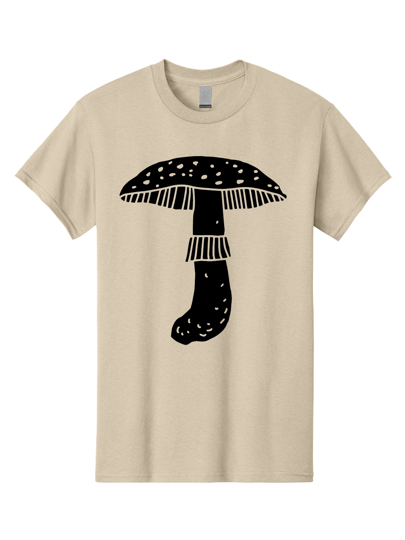 Mushroom-1 Men'S Graphic Tee, 100% Cotton, Comfortable Casual Summer Wear, Machine Washable, Mushroom Illustration, Black Silhouette, Spotted Cap, Striped Stem, Fungal Art, Whimsical Design, Fantasy Elements, Graphic Design -  Aaa605 27