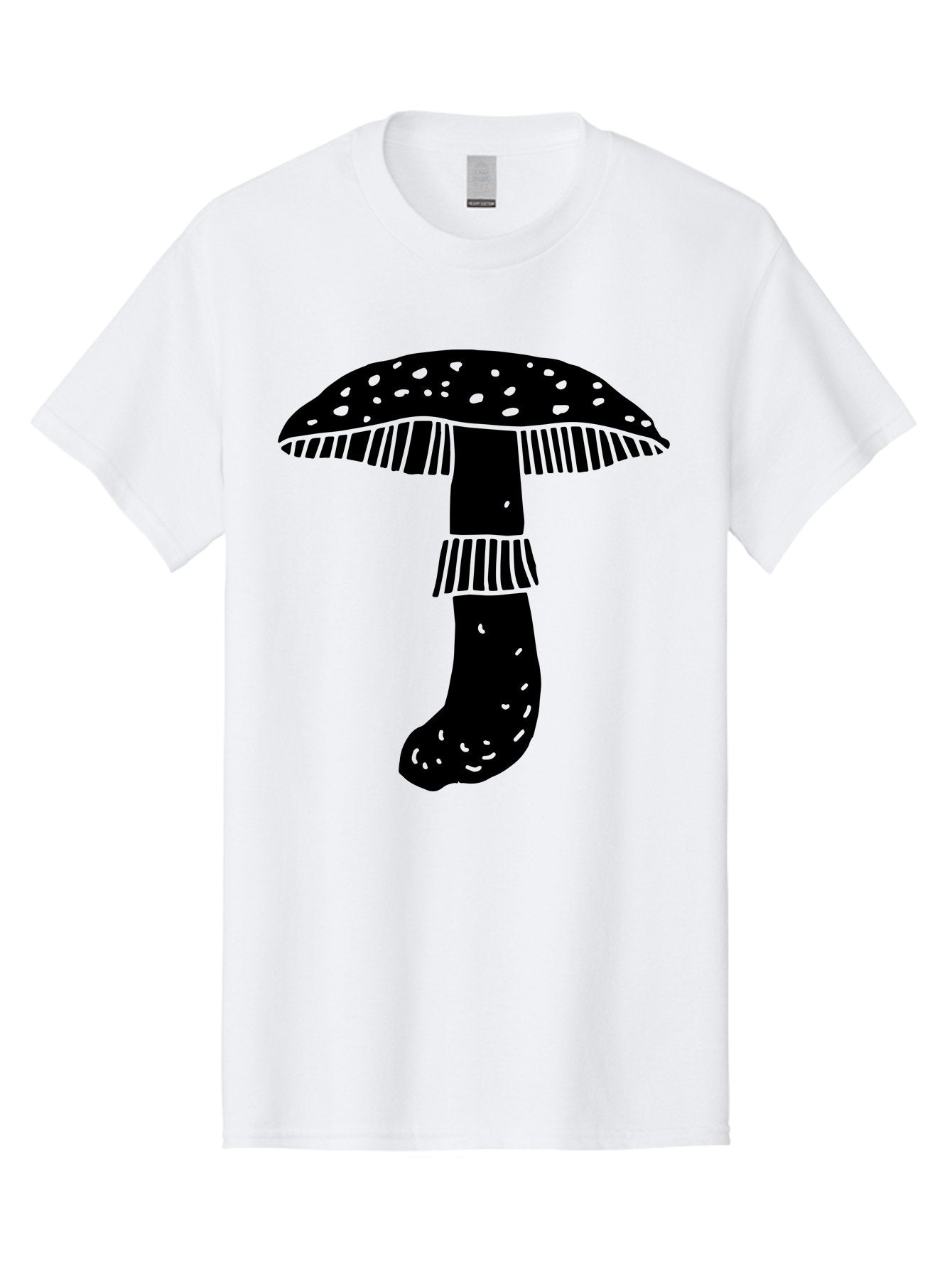 Mushroom-1 Men'S Graphic Tee, 100% Cotton, Comfortable Casual Summer Wear, Machine Washable, Mushroom Illustration, Black Silhouette, Spotted Cap, Striped Stem, Fungal Art, Whimsical Design, Fantasy Elements, Graphic Design -  Aaa605 13