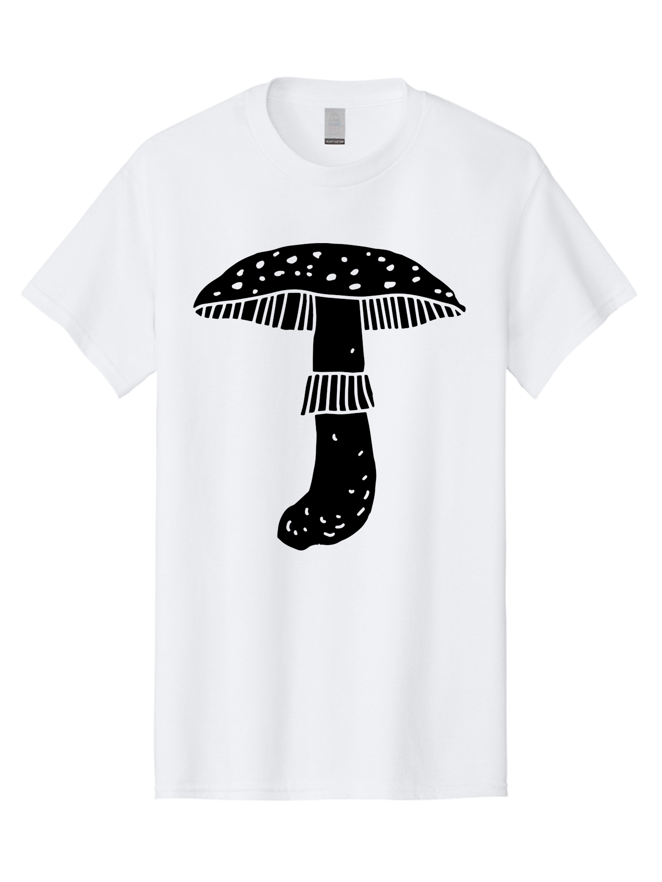 Mushroom-1 Men'S Graphic Tee, 100% Cotton, Comfortable Casual Summer Wear, Machine Washable, Mushroom Illustration, Black Silhouette, Spotted Cap, Striped Stem, Fungal Art, Whimsical Design, Fantasy Elements, Graphic Design -  Aaa605 29