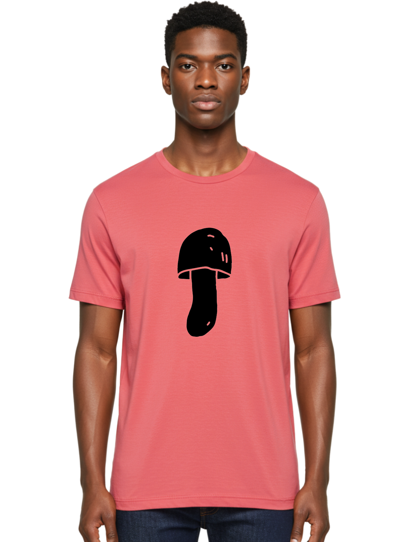 Mushroom-Graphic Men'S Graphic Tee, 100% Cotton, Comfortable Casual Summer Wear, Machine Washable, Mushroom Silhouette, Simple Design, Minimalist Art, Fungal Icon, Black And Green, Nature Symbol -  Aaa606 6