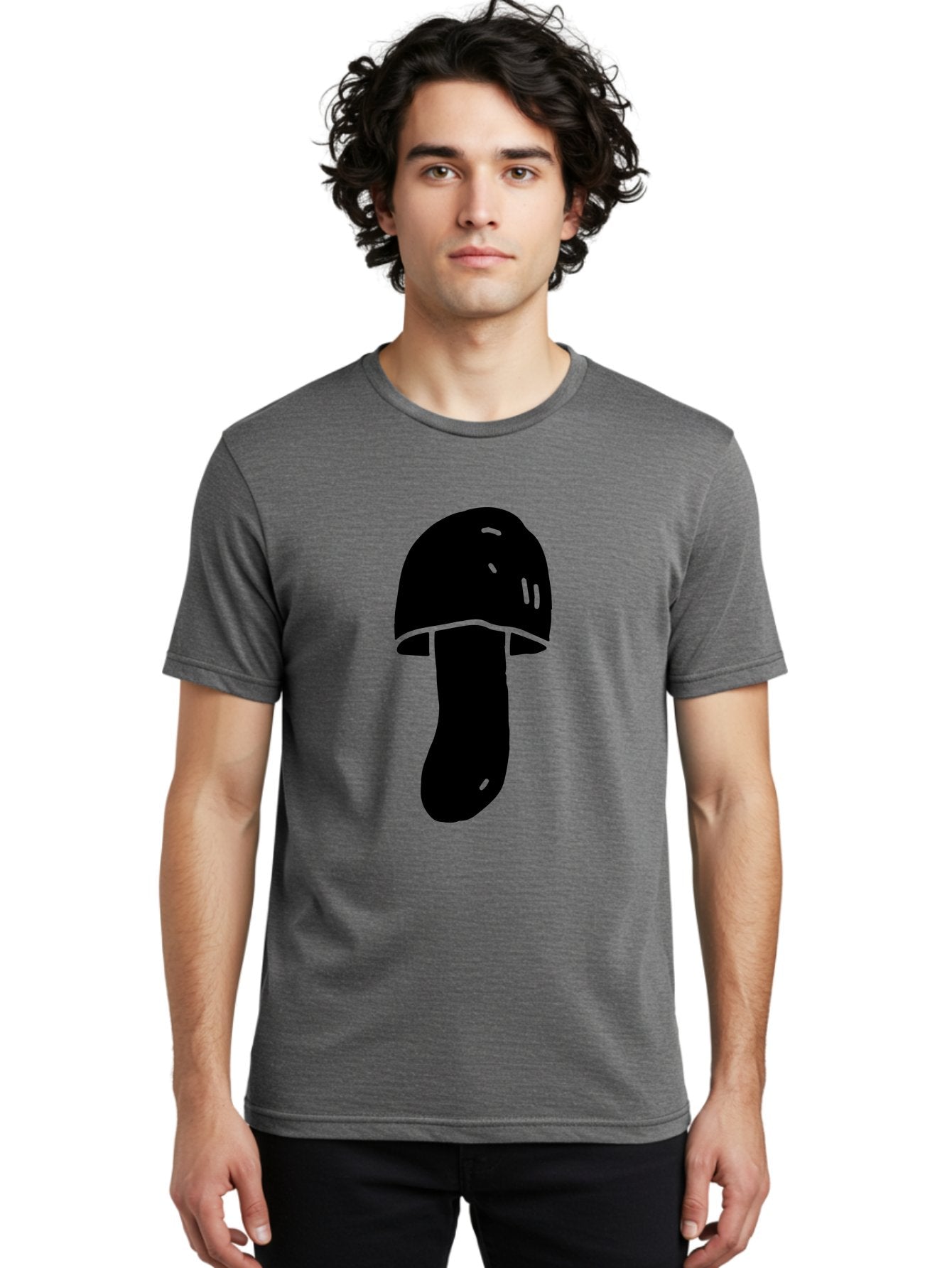 Mushroom-Graphic Men'S Graphic Tee, 100% Cotton, Comfortable Casual Summer Wear, Machine Washable, Mushroom Silhouette, Simple Design, Minimalist Art, Fungal Icon, Black And Green, Nature Symbol -  Aaa606 17