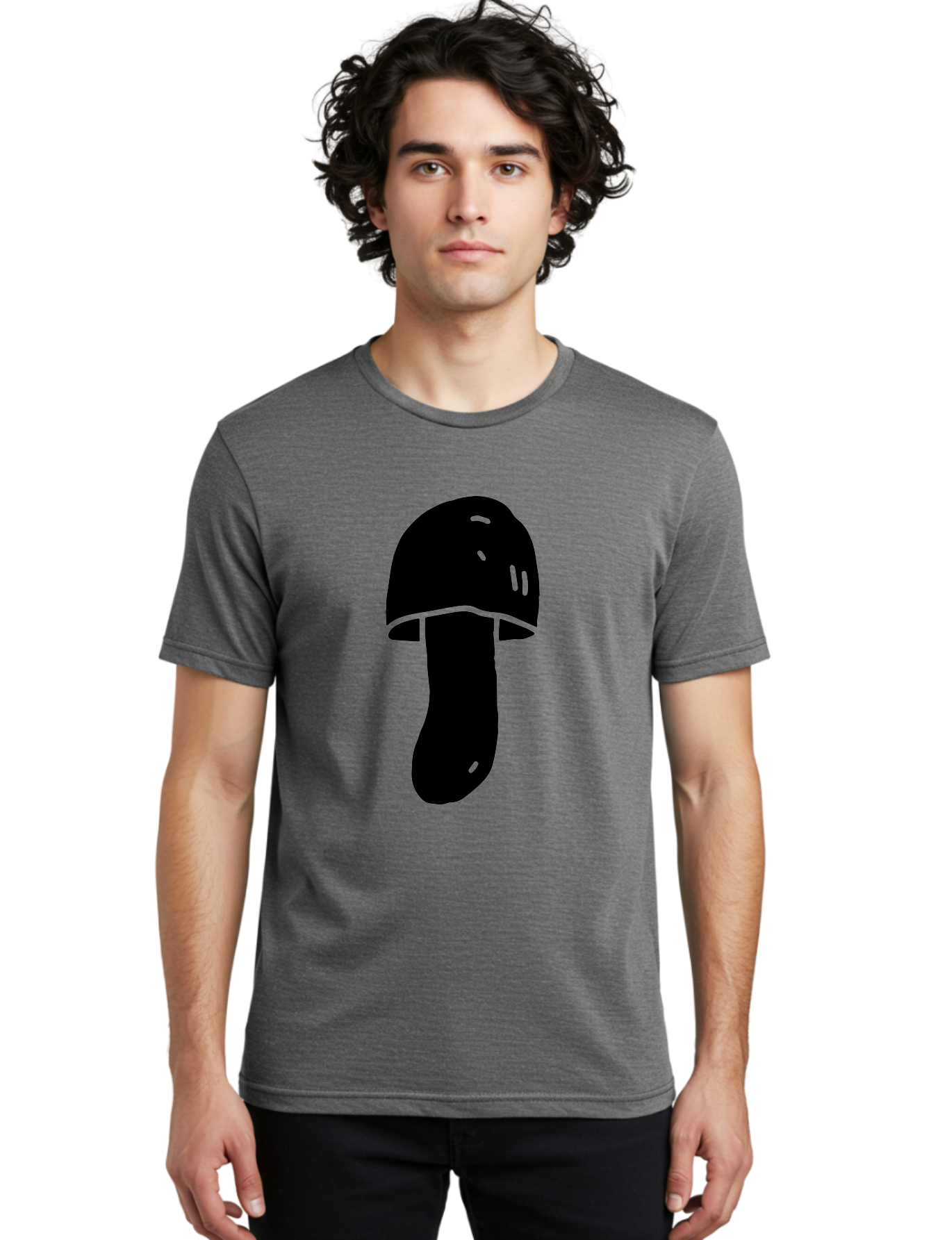 Mushroom-Graphic Men'S Graphic Tee, 100% Cotton, Comfortable Casual Summer Wear, Machine Washable, Mushroom Silhouette, Simple Design, Minimalist Art, Fungal Icon, Black And Green, Nature Symbol -  Aaa606 10