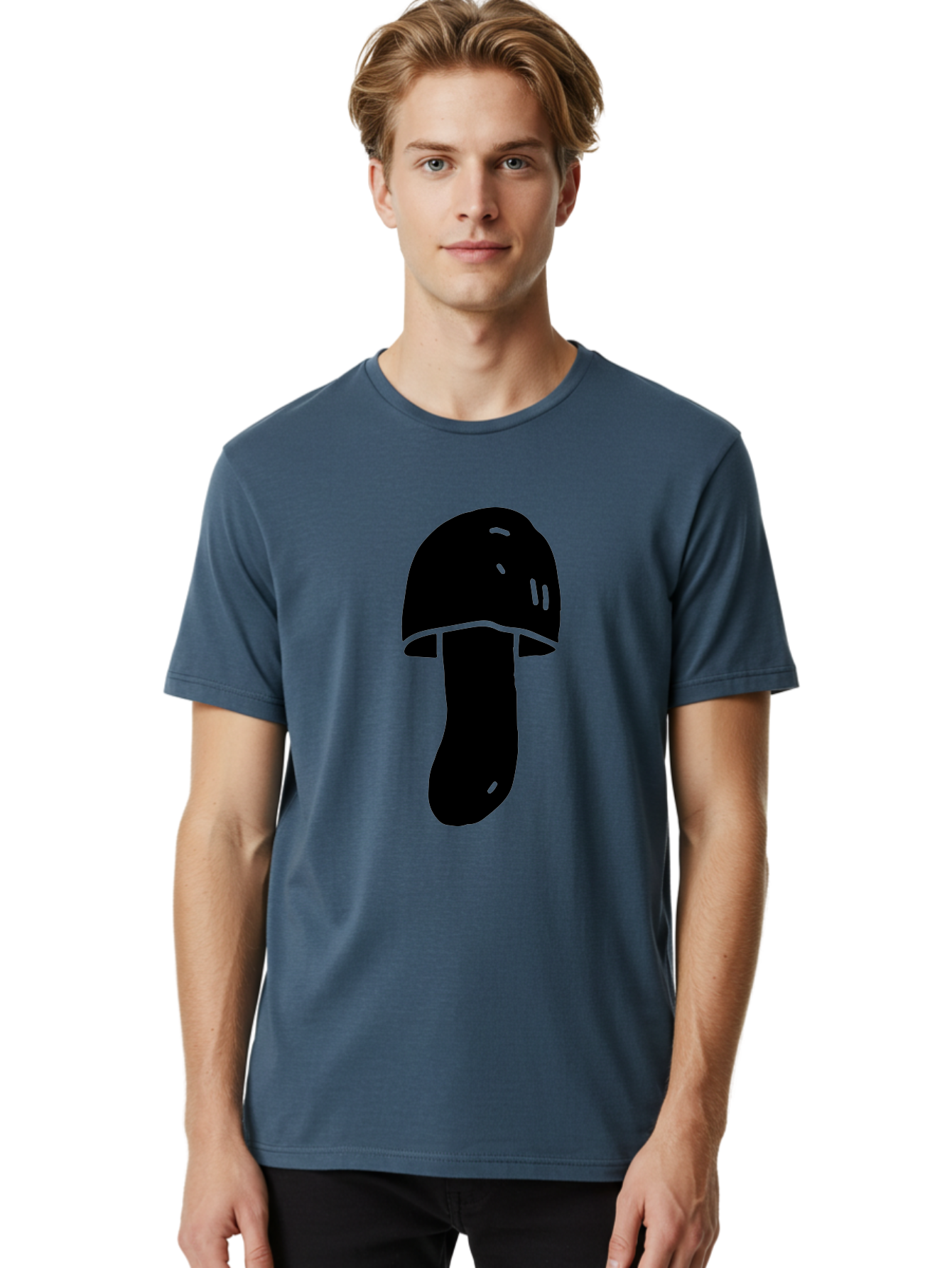Mushroom-Graphic Men'S Graphic Tee, 100% Cotton, Comfortable Casual Summer Wear, Machine Washable, Mushroom Silhouette, Simple Design, Minimalist Art, Fungal Icon, Black And Green, Nature Symbol -  Aaa606 12
