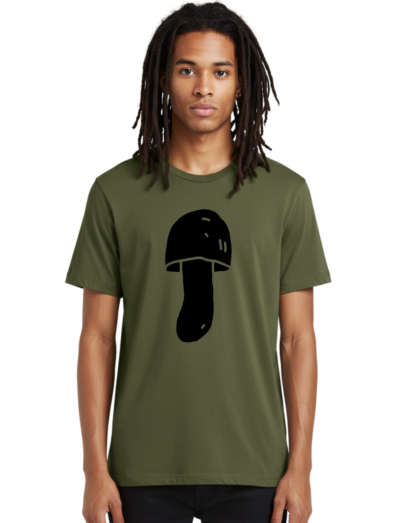 Mushroom-Graphic Men'S Graphic Tee, 100% Cotton, Comfortable Casual Summer Wear, Machine Washable, Mushroom Silhouette, Simple Design, Minimalist Art, Fungal Icon, Black And Green, Nature Symbol -  Aaa606 16