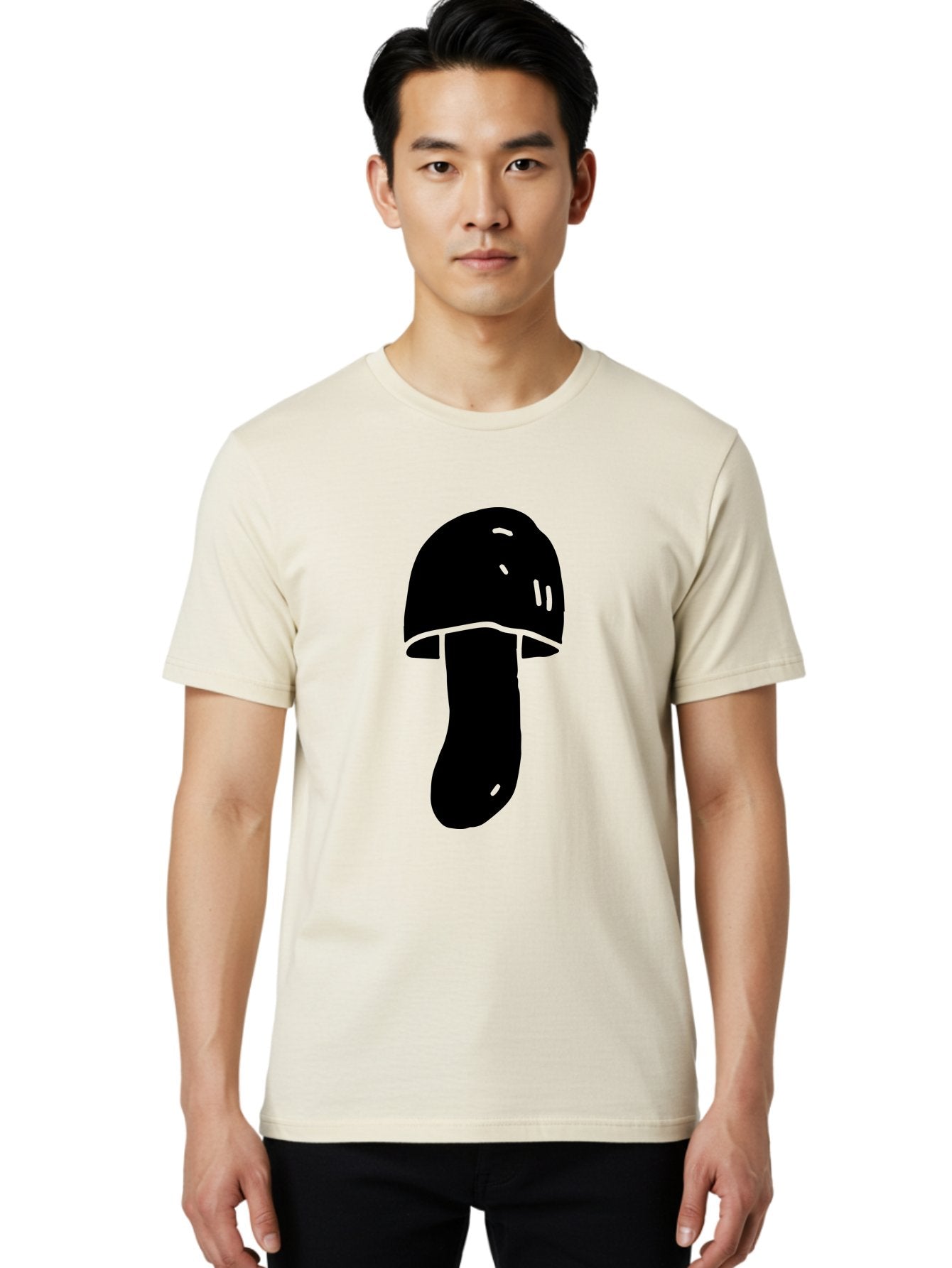 Mushroom-Graphic Men'S Graphic Tee, 100% Cotton, Comfortable Casual Summer Wear, Machine Washable, Mushroom Silhouette, Simple Design, Minimalist Art, Fungal Icon, Black And Green, Nature Symbol -  Aaa606 19