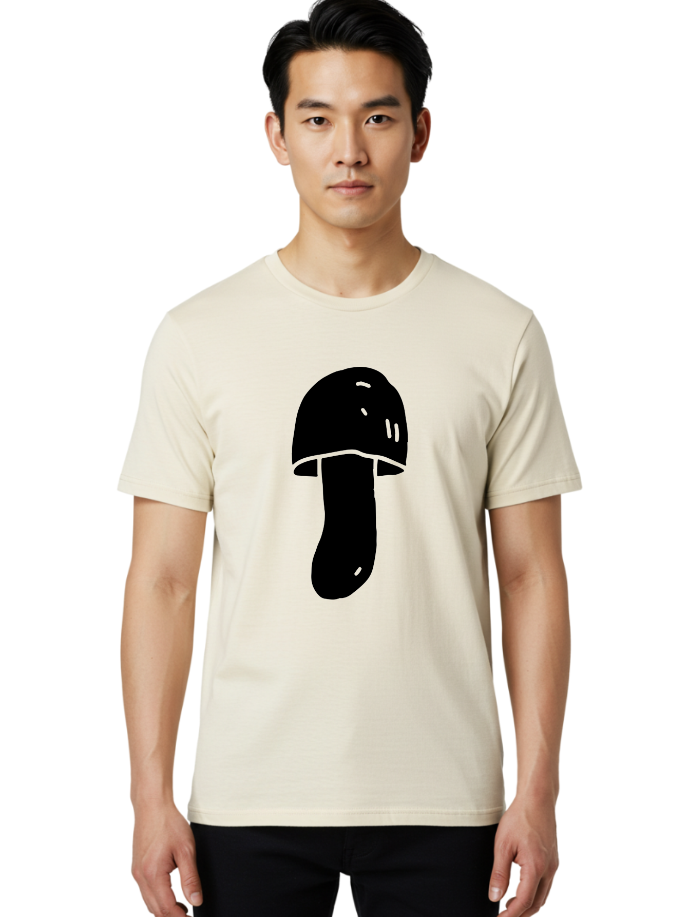 Mushroom-Graphic Men'S Graphic Tee, 100% Cotton, Comfortable Casual Summer Wear, Machine Washable, Mushroom Silhouette, Simple Design, Minimalist Art, Fungal Icon, Black And Green, Nature Symbol -  Aaa606 18