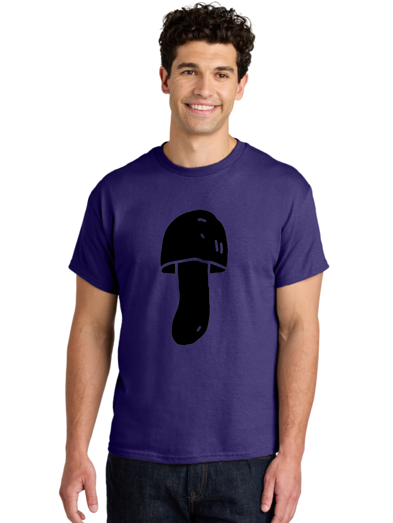 Mushroom-Graphic Men'S Graphic Tee, 100% Cotton, Comfortable Casual Summer Wear, Machine Washable, Mushroom Silhouette, Simple Design, Minimalist Art, Fungal Icon, Black And Green, Nature Symbol -  Aaa606 22