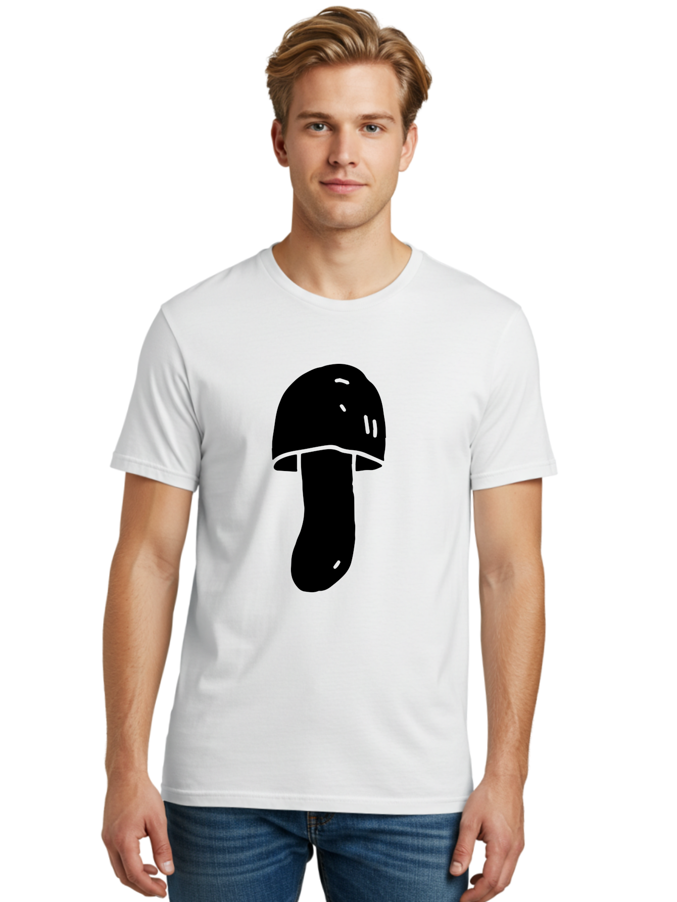 Mushroom-Graphic Men'S Graphic Tee, 100% Cotton, Comfortable Casual Summer Wear, Machine Washable, Mushroom Silhouette, Simple Design, Minimalist Art, Fungal Icon, Black And Green, Nature Symbol -  Aaa606 30