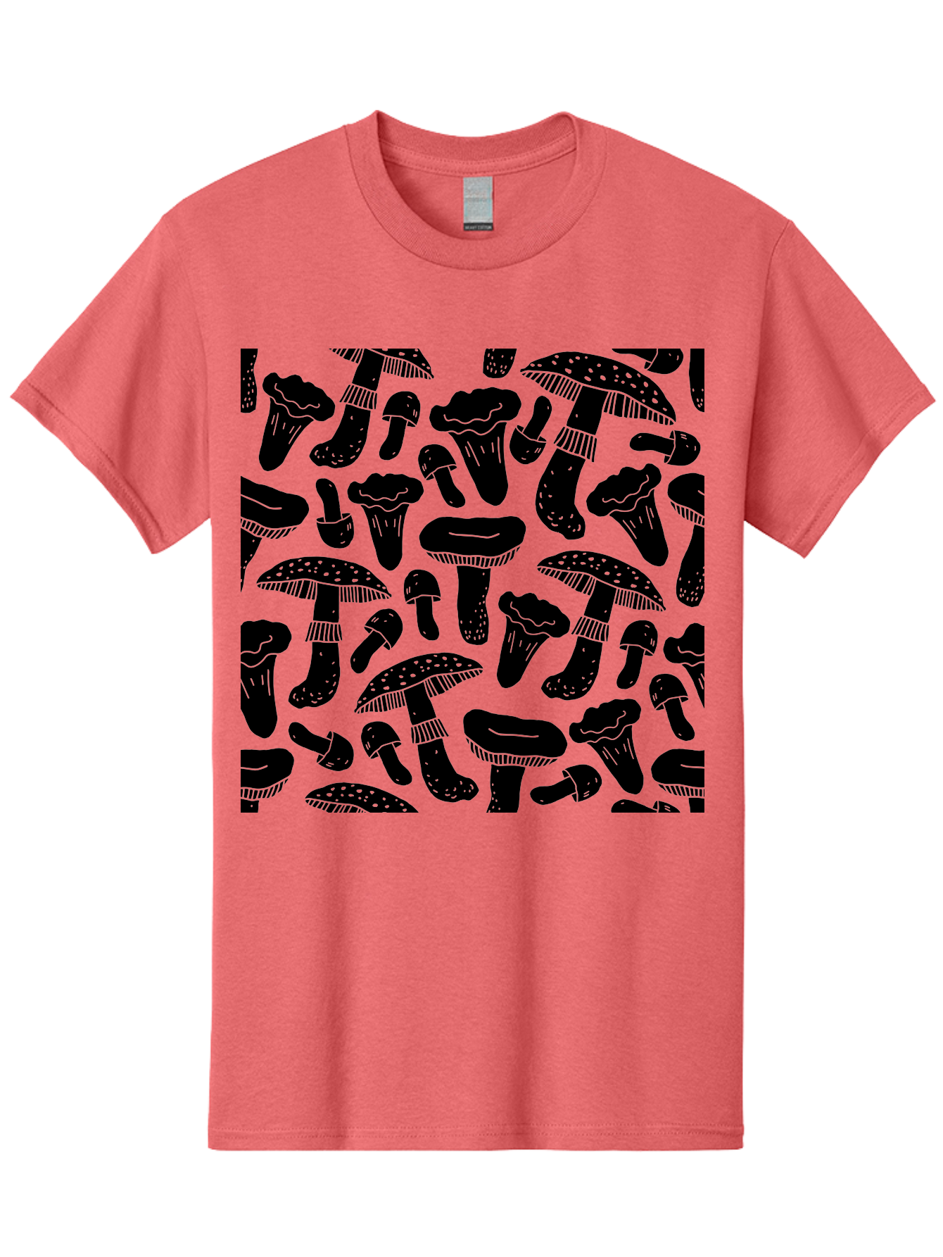 Mushroom-Pattern Men'S Graphic Tee, 100% Cotton, Comfortable Casual Summer Wear, Machine Washable, Mushroom Patterns, Fantasy Fungi, Black Silhouettes, Detailed Illustrations, Whimsical Design, Stylized Mushrooms, Nature-Inspired Art, -  Aaa607 5