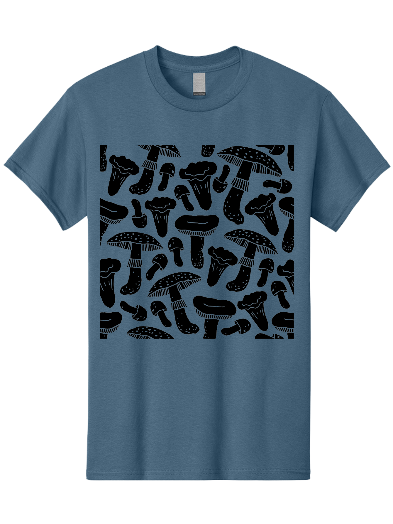 Mushroom-Pattern Men'S Graphic Tee, 100% Cotton, Comfortable Casual Summer Wear, Machine Washable, Mushroom Patterns, Fantasy Fungi, Black Silhouettes, Detailed Illustrations, Whimsical Design, Stylized Mushrooms, Nature-Inspired Art, -  Aaa607 11