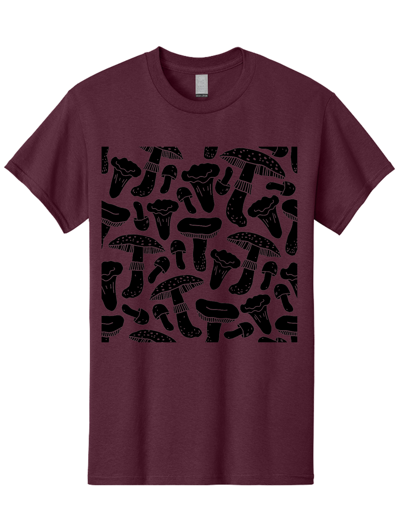 Mushroom-Pattern Men'S Graphic Tee, 100% Cotton, Comfortable Casual Summer Wear, Machine Washable, Mushroom Patterns, Fantasy Fungi, Black Silhouettes, Detailed Illustrations, Whimsical Design, Stylized Mushrooms, Nature-Inspired Art, -  Aaa607 13