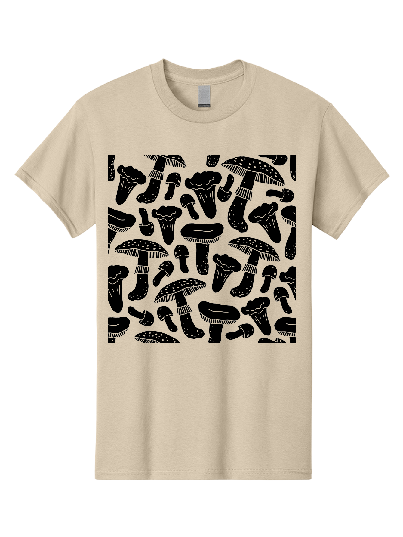 Mushroom-Pattern Men'S Graphic Tee, 100% Cotton, Comfortable Casual Summer Wear, Machine Washable, Mushroom Patterns, Fantasy Fungi, Black Silhouettes, Detailed Illustrations, Whimsical Design, Stylized Mushrooms, Nature-Inspired Art, -  Aaa607 27
