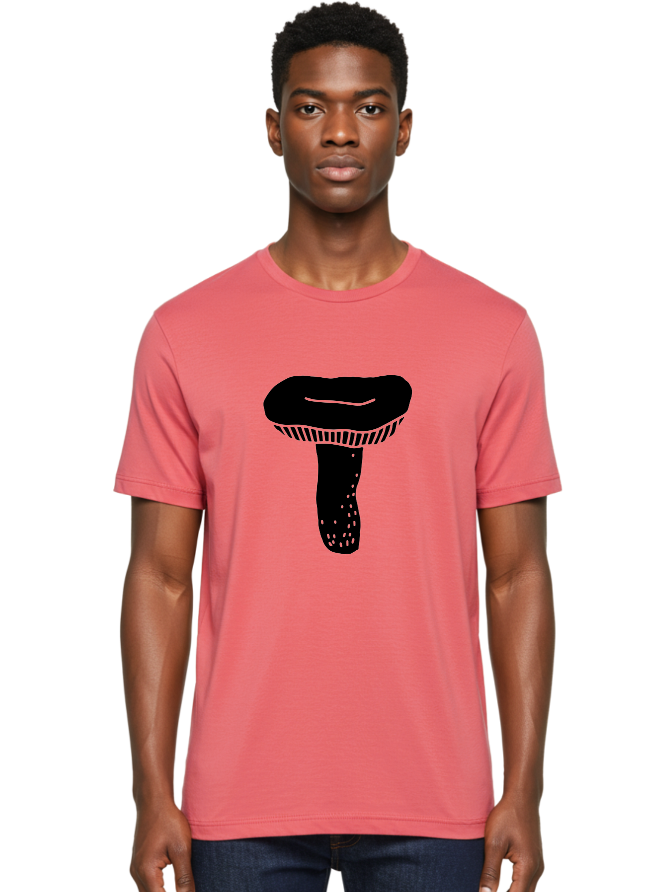 Mushroom Men'S Graphic Tee, 100% Cotton, Comfortable Casual Summer Wear, Machine Washable, Black Mushroom, Simple Design, Minimalist Art, Fungal Illustration, Stylized Fungus, Green Accents, Abstract Shape, Modern Graphics, -  Aaa608 6