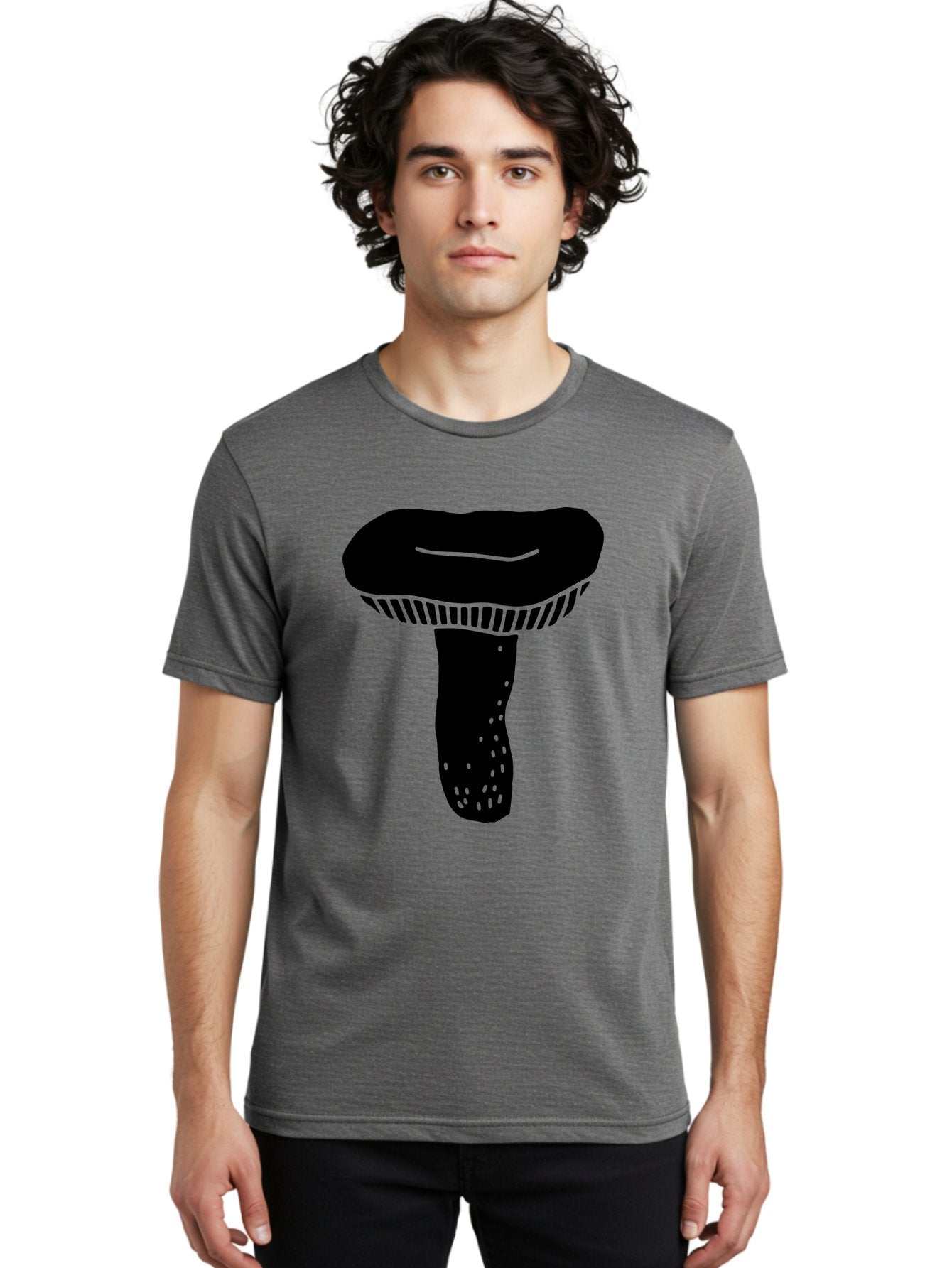 Mushroom Men'S Graphic Tee, 100% Cotton, Comfortable Casual Summer Wear, Machine Washable, Black Mushroom, Simple Design, Minimalist Art, Fungal Illustration, Stylized Fungus, Green Accents, Abstract Shape, Modern Graphics, -  Aaa608 19