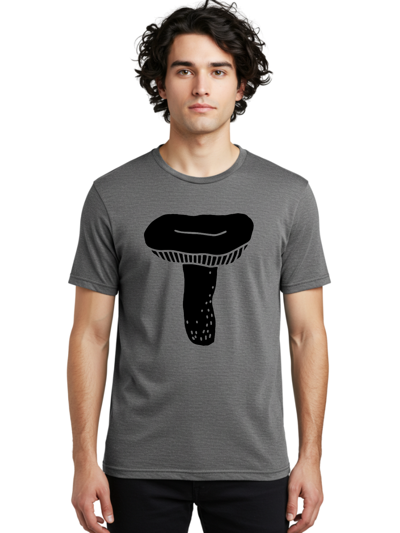 Mushroom Men'S Graphic Tee, 100% Cotton, Comfortable Casual Summer Wear, Machine Washable, Black Mushroom, Simple Design, Minimalist Art, Fungal Illustration, Stylized Fungus, Green Accents, Abstract Shape, Modern Graphics, -  Aaa608 10