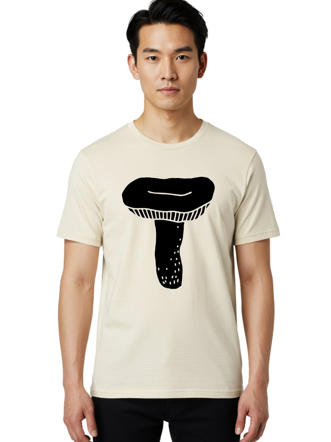 Mushroom Men'S Graphic Tee, 100% Cotton, Comfortable Casual Summer Wear, Machine Washable, Black Mushroom, Simple Design, Minimalist Art, Fungal Illustration, Stylized Fungus, Green Accents, Abstract Shape, Modern Graphics, -  Aaa608 26