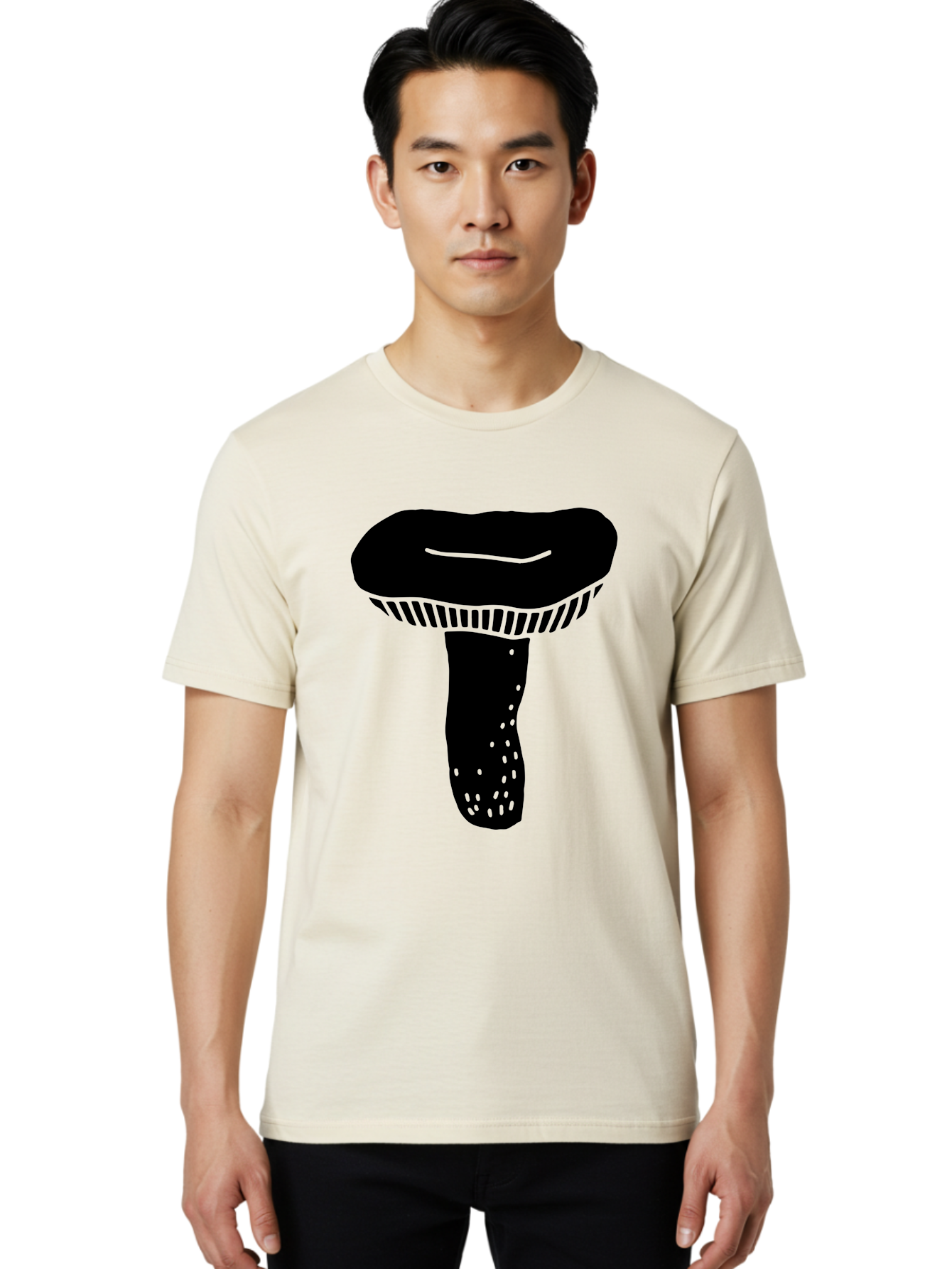 Mushroom Men'S Graphic Tee, 100% Cotton, Comfortable Casual Summer Wear, Machine Washable, Black Mushroom, Simple Design, Minimalist Art, Fungal Illustration, Stylized Fungus, Green Accents, Abstract Shape, Modern Graphics, -  Aaa608 18