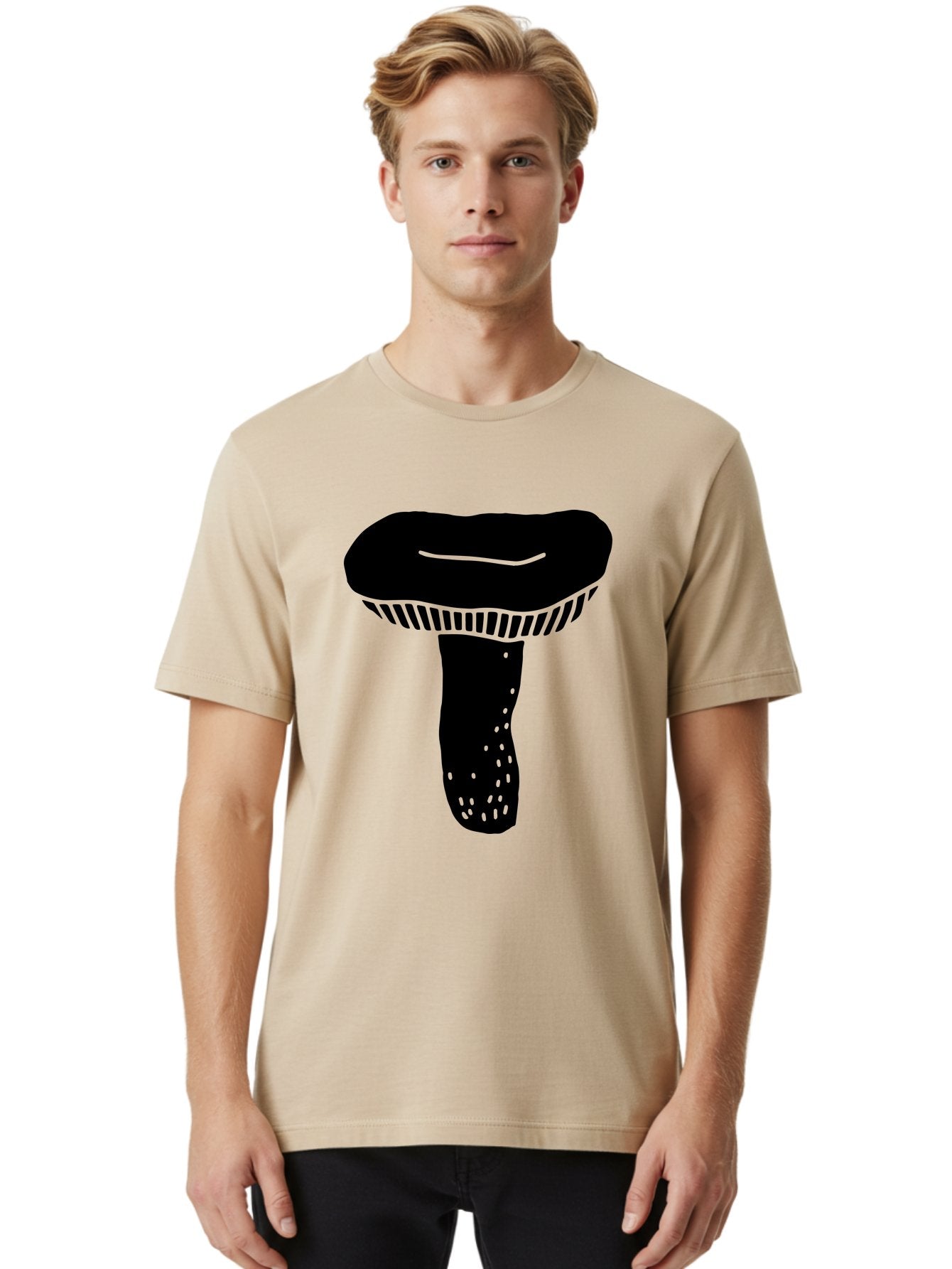 Mushroom Men'S Graphic Tee, 100% Cotton, Comfortable Casual Summer Wear, Machine Washable, Black Mushroom, Simple Design, Minimalist Art, Fungal Illustration, Stylized Fungus, Green Accents, Abstract Shape, Modern Graphics, -  Aaa608 18