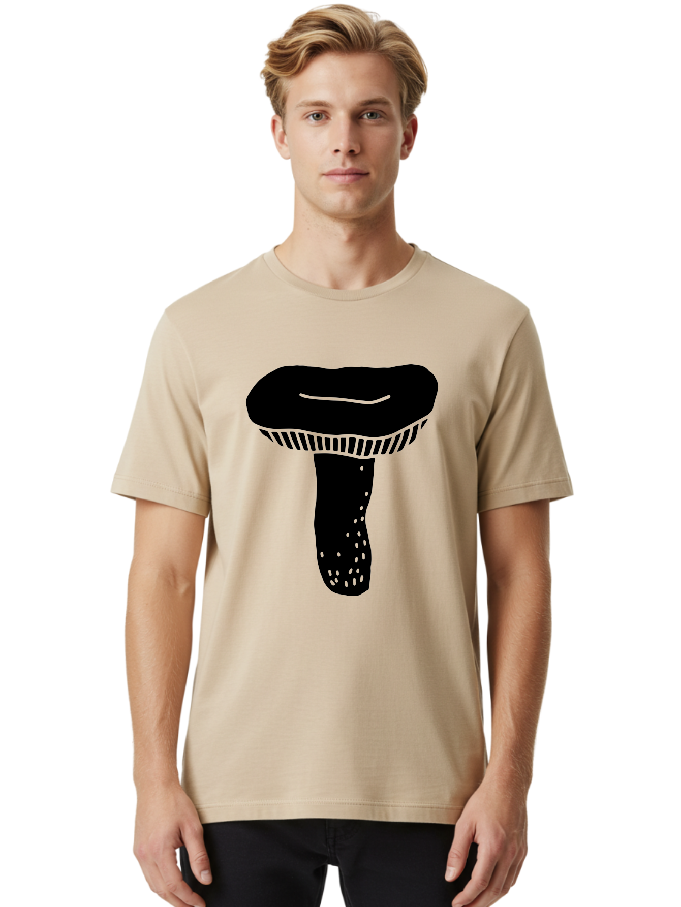 Mushroom Men'S Graphic Tee, 100% Cotton, Comfortable Casual Summer Wear, Machine Washable, Black Mushroom, Simple Design, Minimalist Art, Fungal Illustration, Stylized Fungus, Green Accents, Abstract Shape, Modern Graphics, -  Aaa608 28
