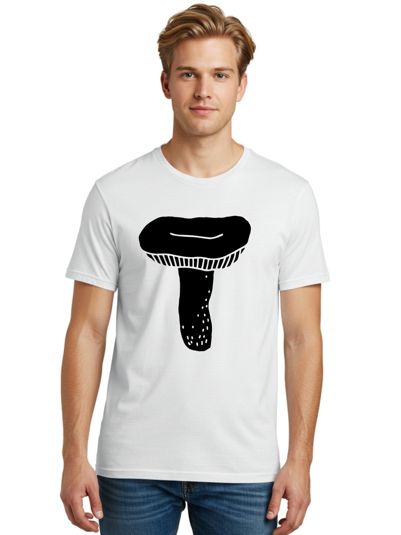 Mushroom Men'S Graphic Tee, 100% Cotton, Comfortable Casual Summer Wear, Machine Washable, Black Mushroom, Simple Design, Minimalist Art, Fungal Illustration, Stylized Fungus, Green Accents, Abstract Shape, Modern Graphics, -  Aaa608 16