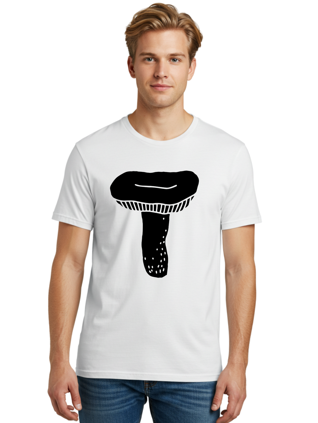 Mushroom Men'S Graphic Tee, 100% Cotton, Comfortable Casual Summer Wear, Machine Washable, Black Mushroom, Simple Design, Minimalist Art, Fungal Illustration, Stylized Fungus, Green Accents, Abstract Shape, Modern Graphics, -  Aaa608 30