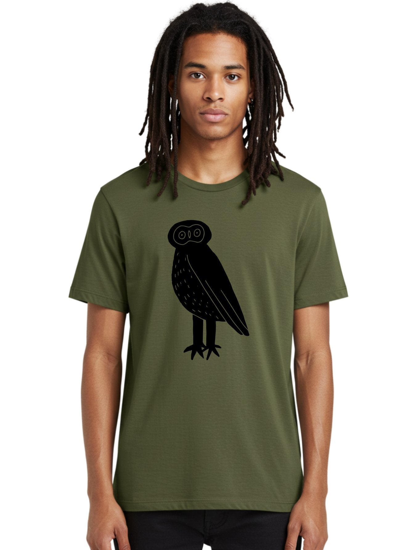 Owl Men'S Graphic Tee, 100% Cotton, Comfortable Casual Summer Wear, Machine Washable, Owl Silhouette, Minimalist Design, Simple Art, Black And Green, Wildlife Illustration, Nocturnal Bird, Abstract Owl -  Aaa609 18