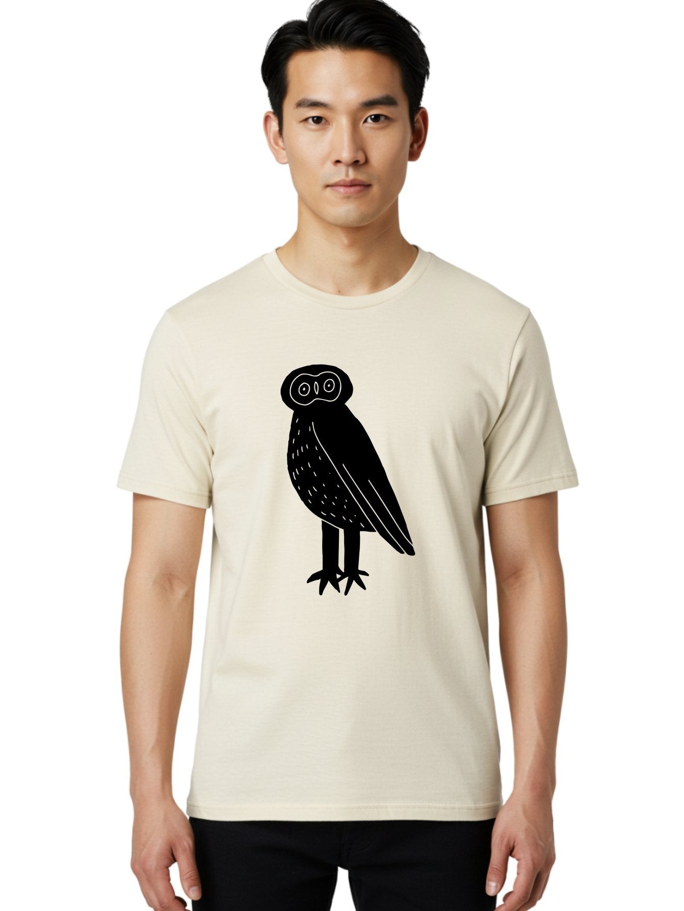 Owl Men'S Graphic Tee, 100% Cotton, Comfortable Casual Summer Wear, Machine Washable, Owl Silhouette, Minimalist Design, Simple Art, Black And Green, Wildlife Illustration, Nocturnal Bird, Abstract Owl -  Aaa609 25