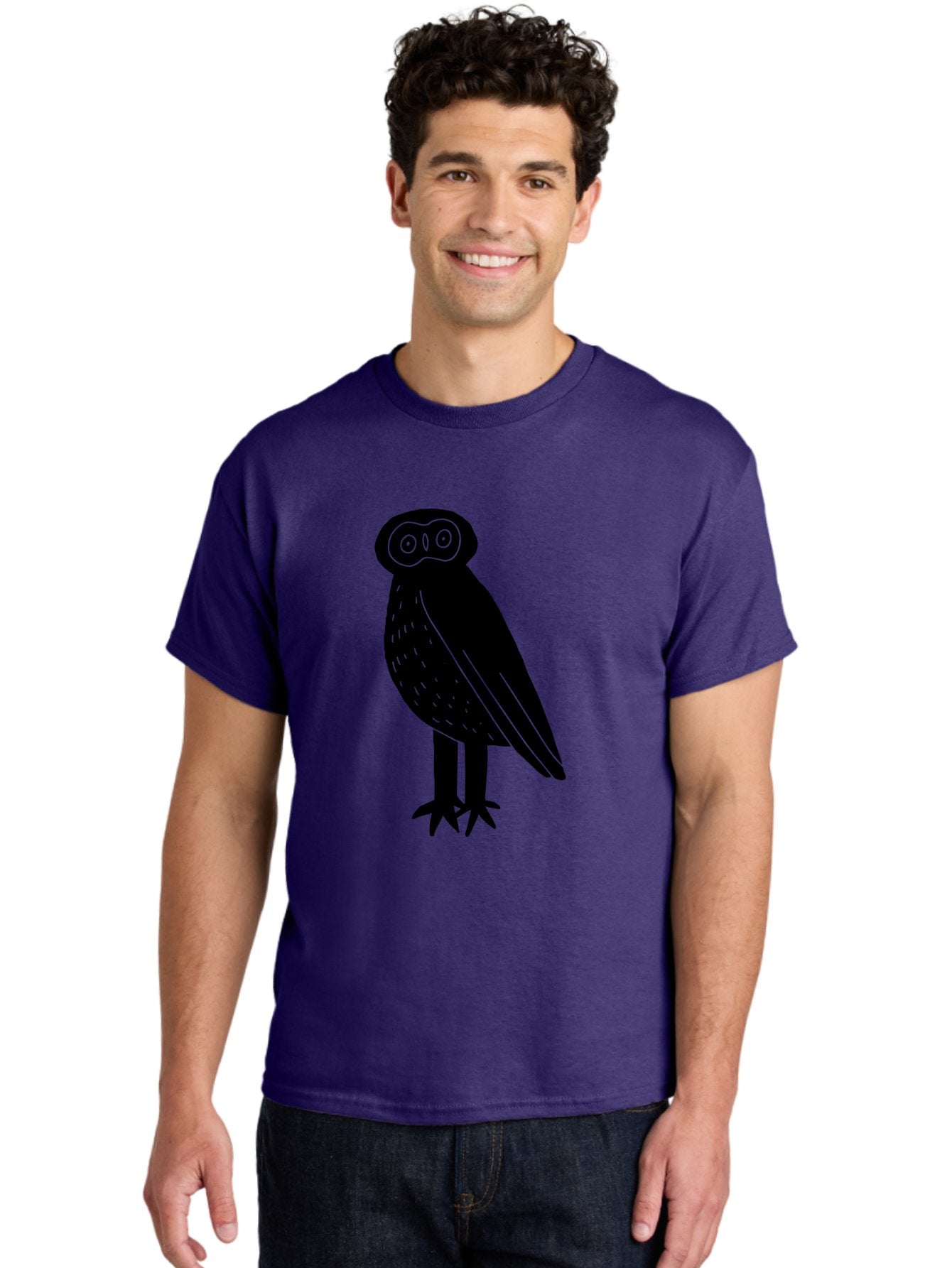 Owl Men'S Graphic Tee, 100% Cotton, Comfortable Casual Summer Wear, Machine Washable, Owl Silhouette, Minimalist Design, Simple Art, Black And Green, Wildlife Illustration, Nocturnal Bird, Abstract Owl -  Aaa609 17