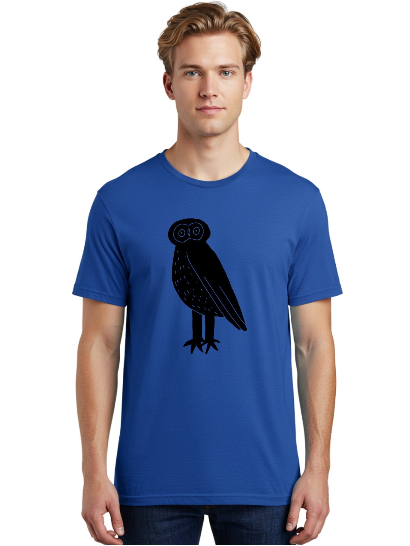 Owl Men'S Graphic Tee, 100% Cotton, Comfortable Casual Summer Wear, Machine Washable, Owl Silhouette, Minimalist Design, Simple Art, Black And Green, Wildlife Illustration, Nocturnal Bird, Abstract Owl -  Aaa609 19