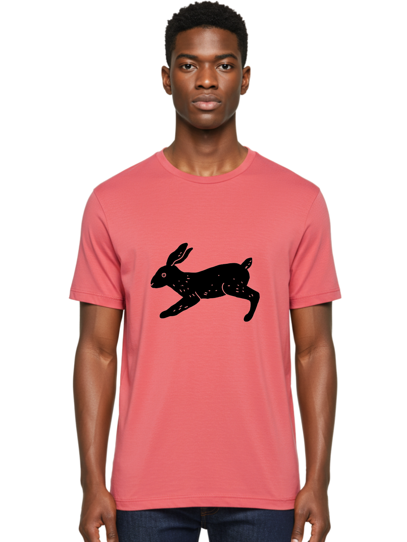Rabbit-Silhouette Men'S Graphic Tee, 100% Cotton, Comfortable Casual Summer Wear, Machine Washable, Running Rabbit, Black Silhouette, Neon Green Accents, Dynamic Movement, Simple Design, Abstract Art, Minimalist Style, Rabbit Illustration -  Aaa610 6