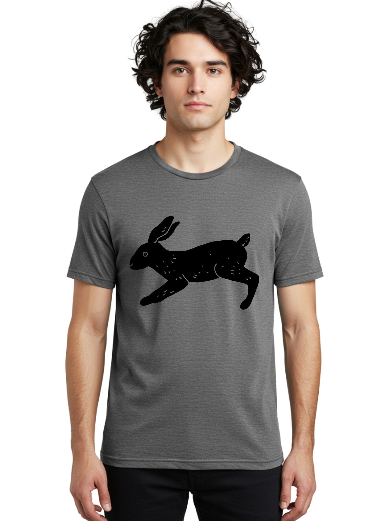 Rabbit-Silhouette Men'S Graphic Tee, 100% Cotton, Comfortable Casual Summer Wear, Machine Washable, Running Rabbit, Black Silhouette, Neon Green Accents, Dynamic Movement, Simple Design, Abstract Art, Minimalist Style, Rabbit Illustration -  Aaa610 27