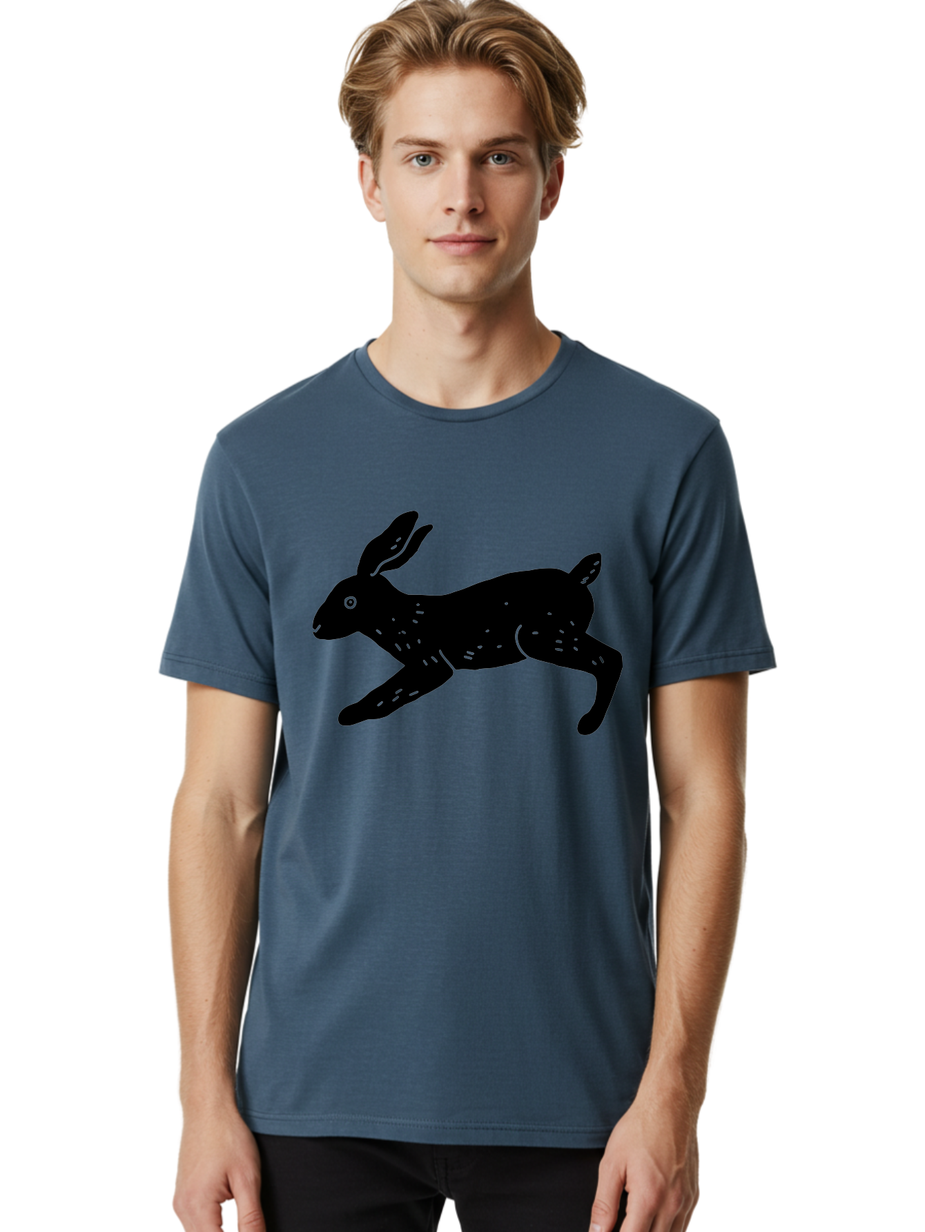 Rabbit-Silhouette Men'S Graphic Tee, 100% Cotton, Comfortable Casual Summer Wear, Machine Washable, Running Rabbit, Black Silhouette, Neon Green Accents, Dynamic Movement, Simple Design, Abstract Art, Minimalist Style, Rabbit Illustration -  Aaa610 12