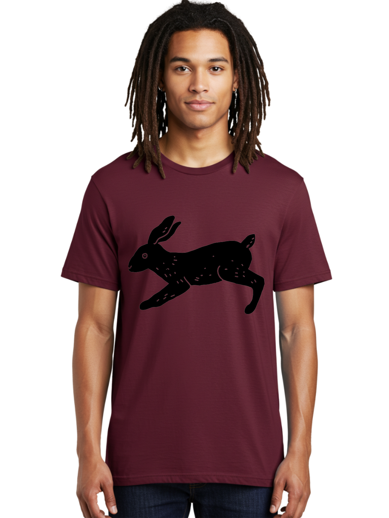 Rabbit-Silhouette Men'S Graphic Tee, 100% Cotton, Comfortable Casual Summer Wear, Machine Washable, Running Rabbit, Black Silhouette, Neon Green Accents, Dynamic Movement, Simple Design, Abstract Art, Minimalist Style, Rabbit Illustration -  Aaa610 14