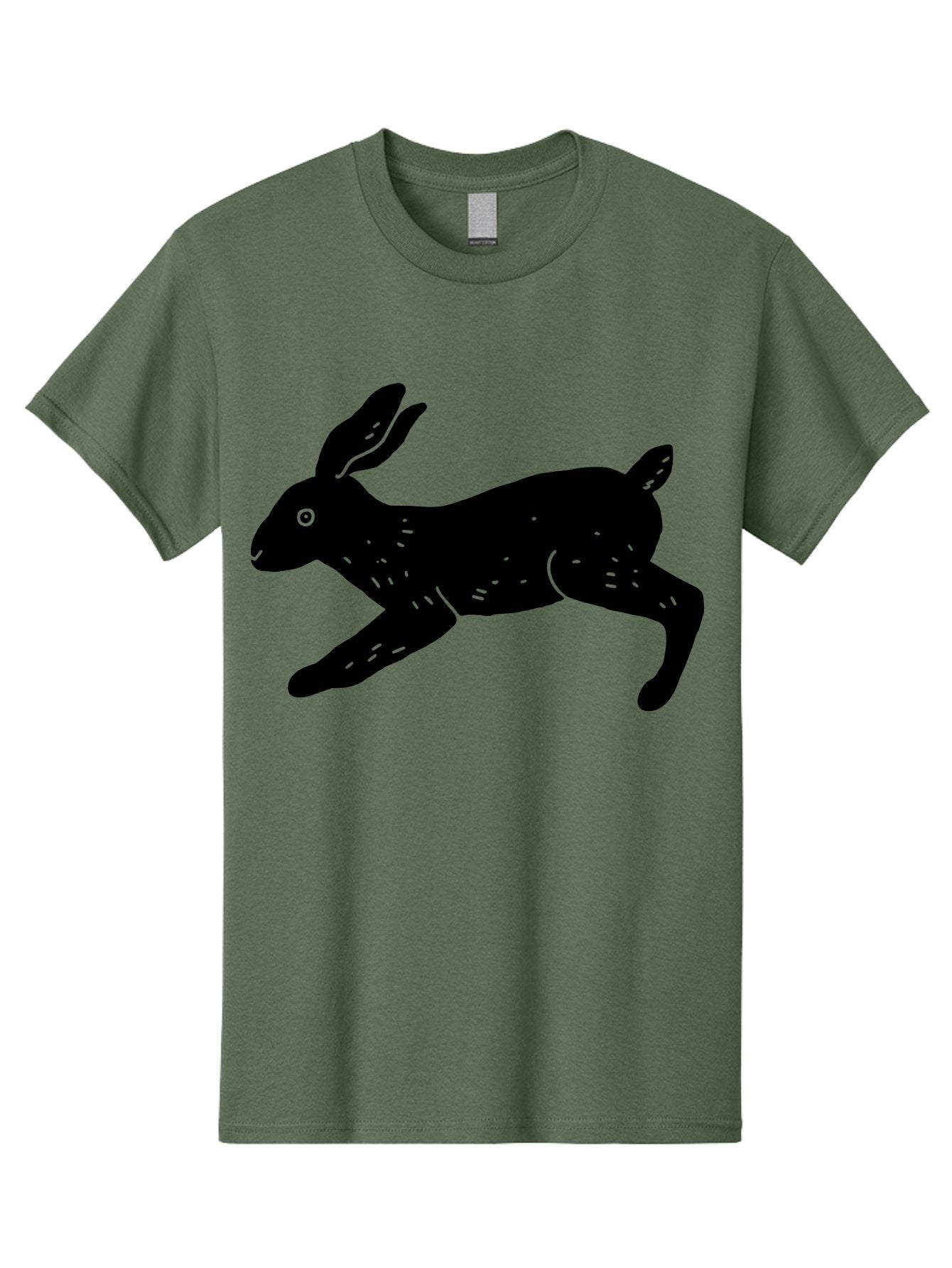 Rabbit-Silhouette Men'S Graphic Tee, 100% Cotton, Comfortable Casual Summer Wear, Machine Washable, Running Rabbit, Black Silhouette, Neon Green Accents, Dynamic Movement, Simple Design, Abstract Art, Minimalist Style, Rabbit Illustration -  Aaa610