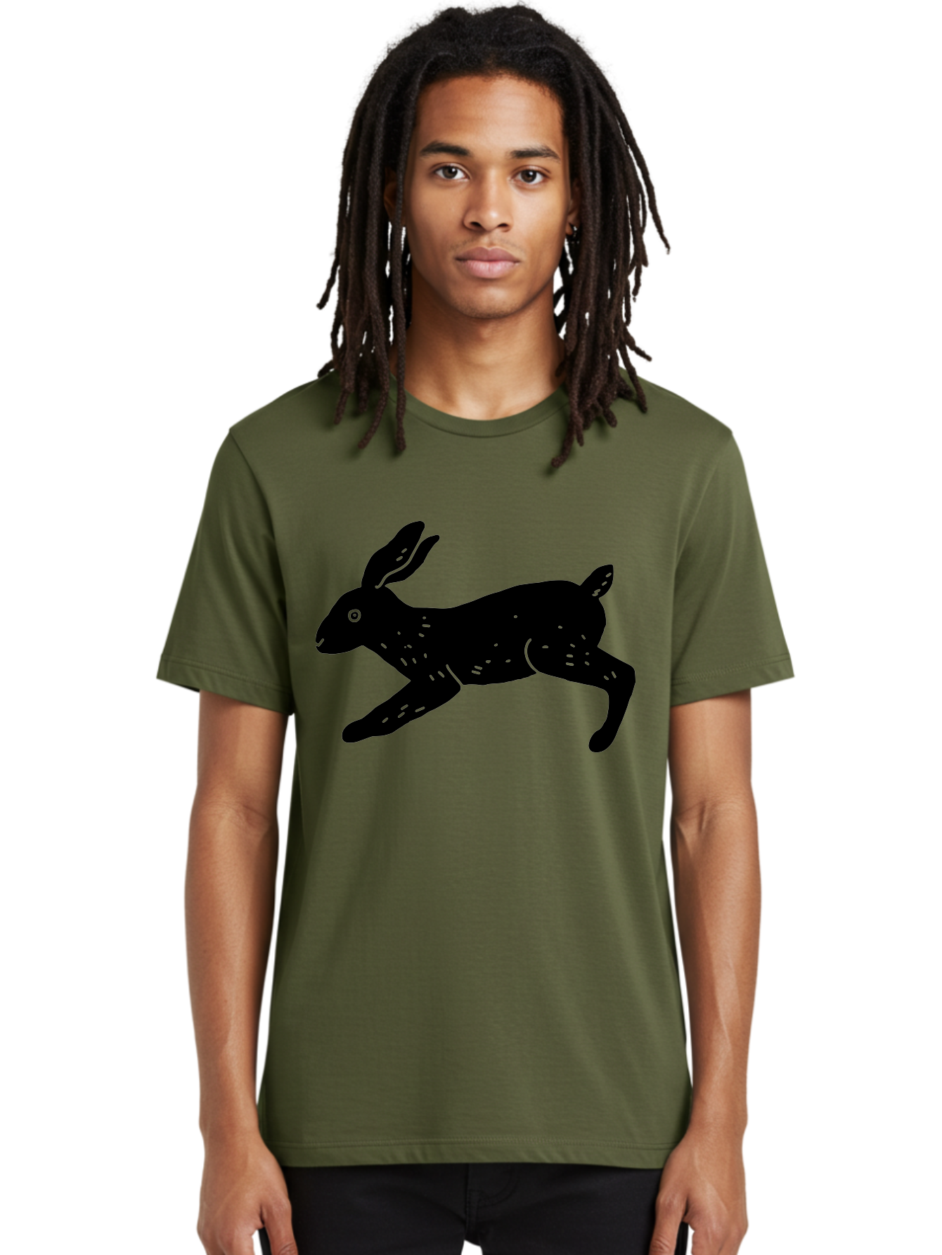 Rabbit-Silhouette Men'S Graphic Tee, 100% Cotton, Comfortable Casual Summer Wear, Machine Washable, Running Rabbit, Black Silhouette, Neon Green Accents, Dynamic Movement, Simple Design, Abstract Art, Minimalist Style, Rabbit Illustration -  Aaa610 16