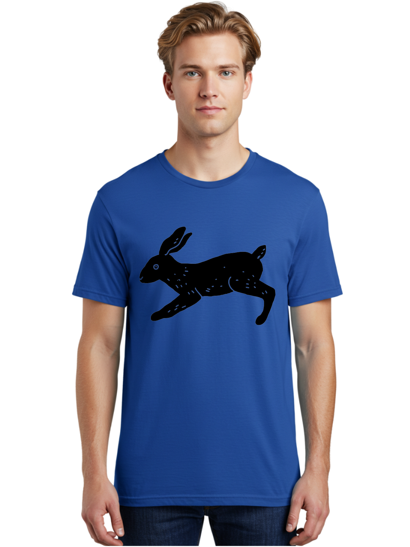 Rabbit-Silhouette Men'S Graphic Tee, 100% Cotton, Comfortable Casual Summer Wear, Machine Washable, Running Rabbit, Black Silhouette, Neon Green Accents, Dynamic Movement, Simple Design, Abstract Art, Minimalist Style, Rabbit Illustration -  Aaa610 26
