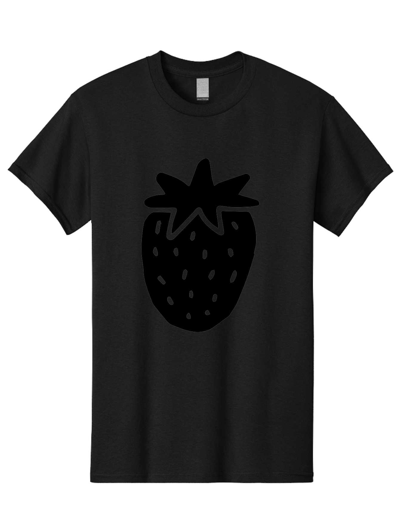 Strawberry Men'S Graphic Tee, 100% Cotton, Comfortable Casual Summer Wear, Machine Washable, Strawberry Silhouette, Simple Illustration, Strawberry Graphic, Black And Green, Fruit Icon, Summer Fruit -  Aaa612