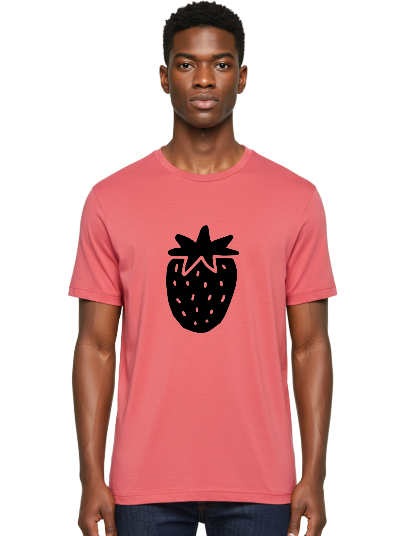 Strawberry Men'S Graphic Tee, 100% Cotton, Comfortable Casual Summer Wear, Machine Washable, Strawberry Silhouette, Simple Illustration, Strawberry Graphic, Black And Green, Fruit Icon, Summer Fruit -  Aaa612 6