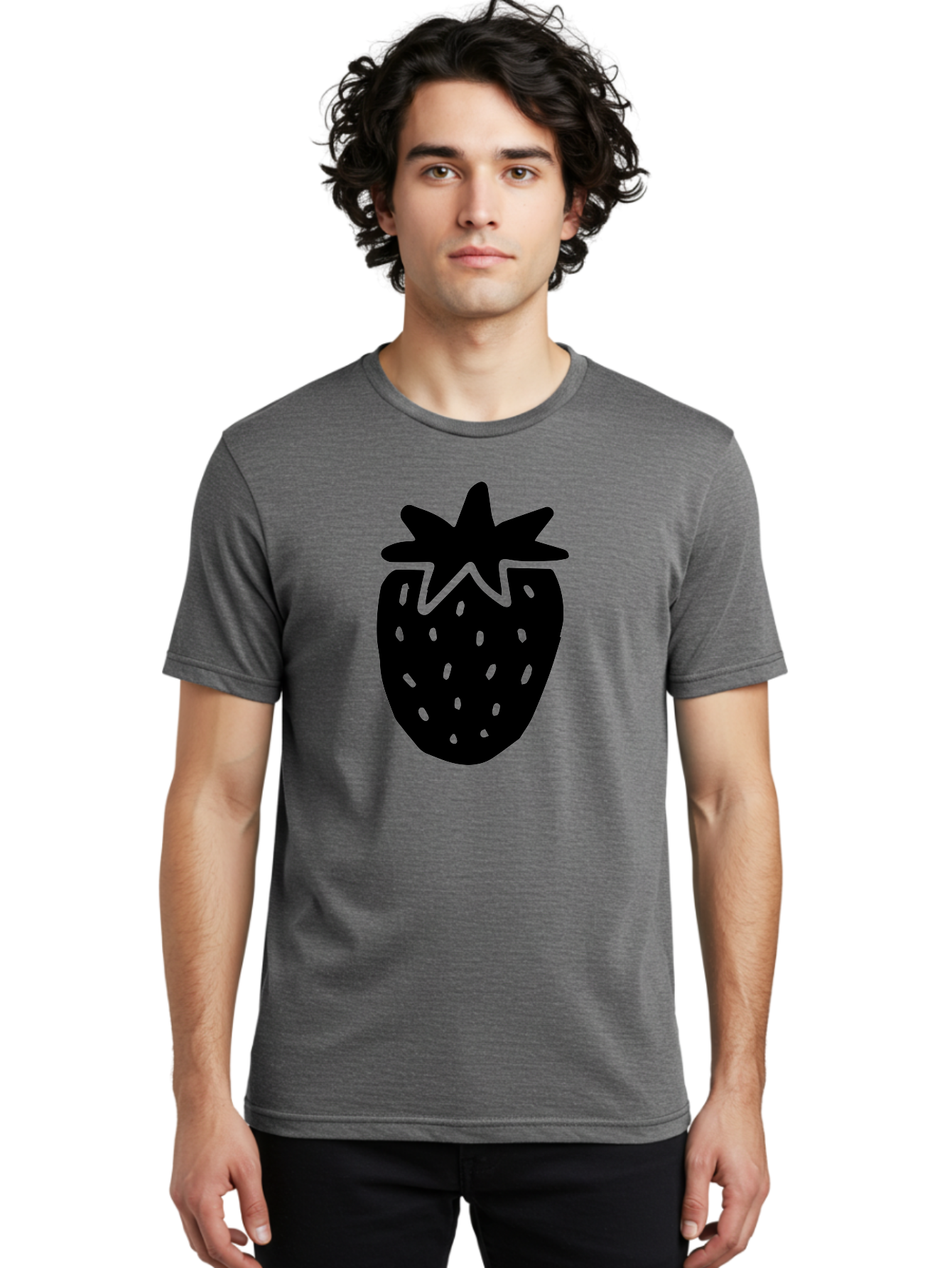 Strawberry Men'S Graphic Tee, 100% Cotton, Comfortable Casual Summer Wear, Machine Washable, Strawberry Silhouette, Simple Illustration, Strawberry Graphic, Black And Green, Fruit Icon, Summer Fruit -  Aaa612 10