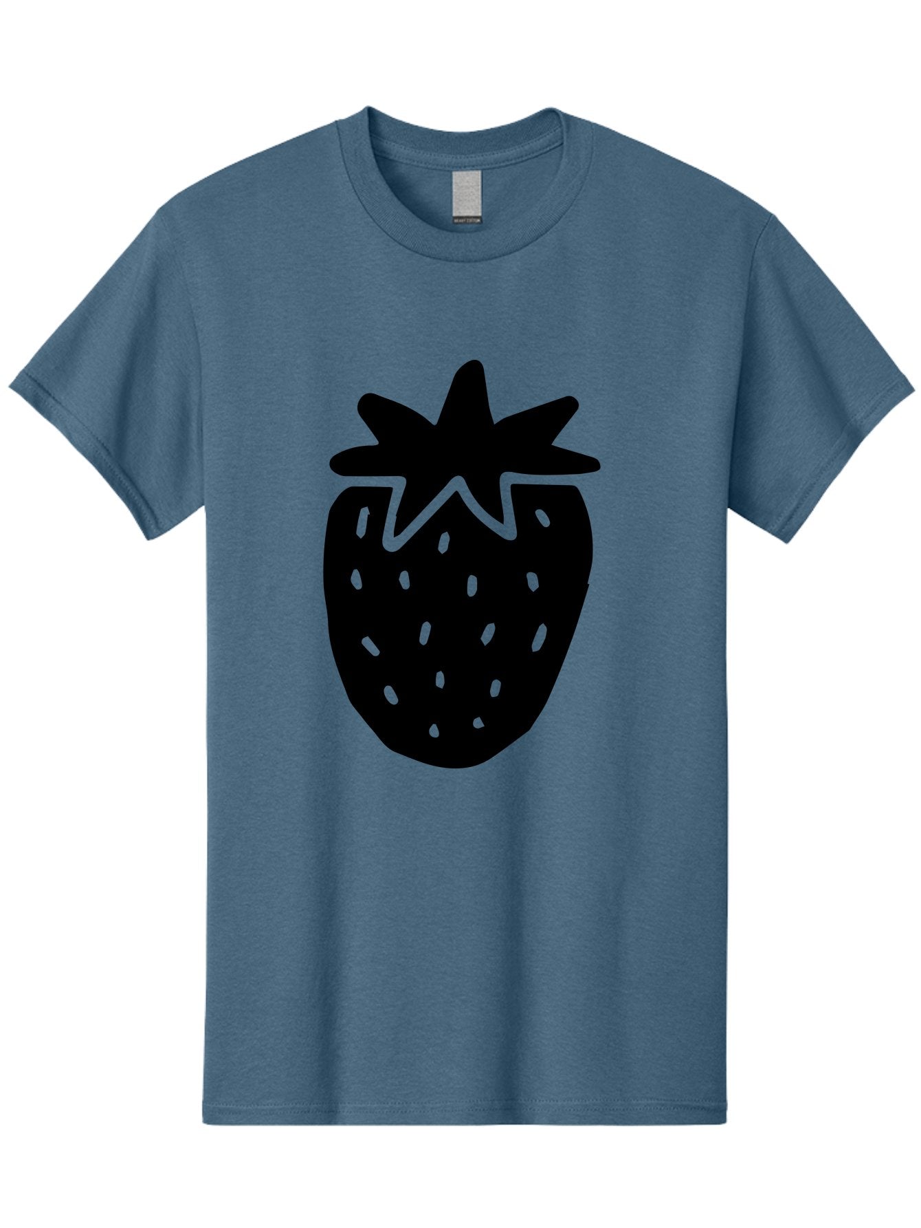Strawberry Men'S Graphic Tee, 100% Cotton, Comfortable Casual Summer Wear, Machine Washable, Strawberry Silhouette, Simple Illustration, Strawberry Graphic, Black And Green, Fruit Icon, Summer Fruit -  Aaa612