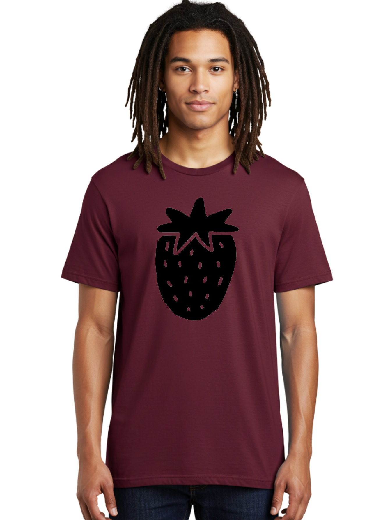 Strawberry Men'S Graphic Tee, 100% Cotton, Comfortable Casual Summer Wear, Machine Washable, Strawberry Silhouette, Simple Illustration, Strawberry Graphic, Black And Green, Fruit Icon, Summer Fruit -  Aaa612 14