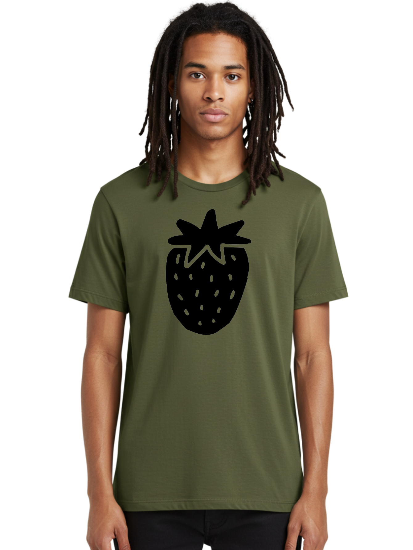 Strawberry Men'S Graphic Tee, 100% Cotton, Comfortable Casual Summer Wear, Machine Washable, Strawberry Silhouette, Simple Illustration, Strawberry Graphic, Black And Green, Fruit Icon, Summer Fruit -  Aaa612 16