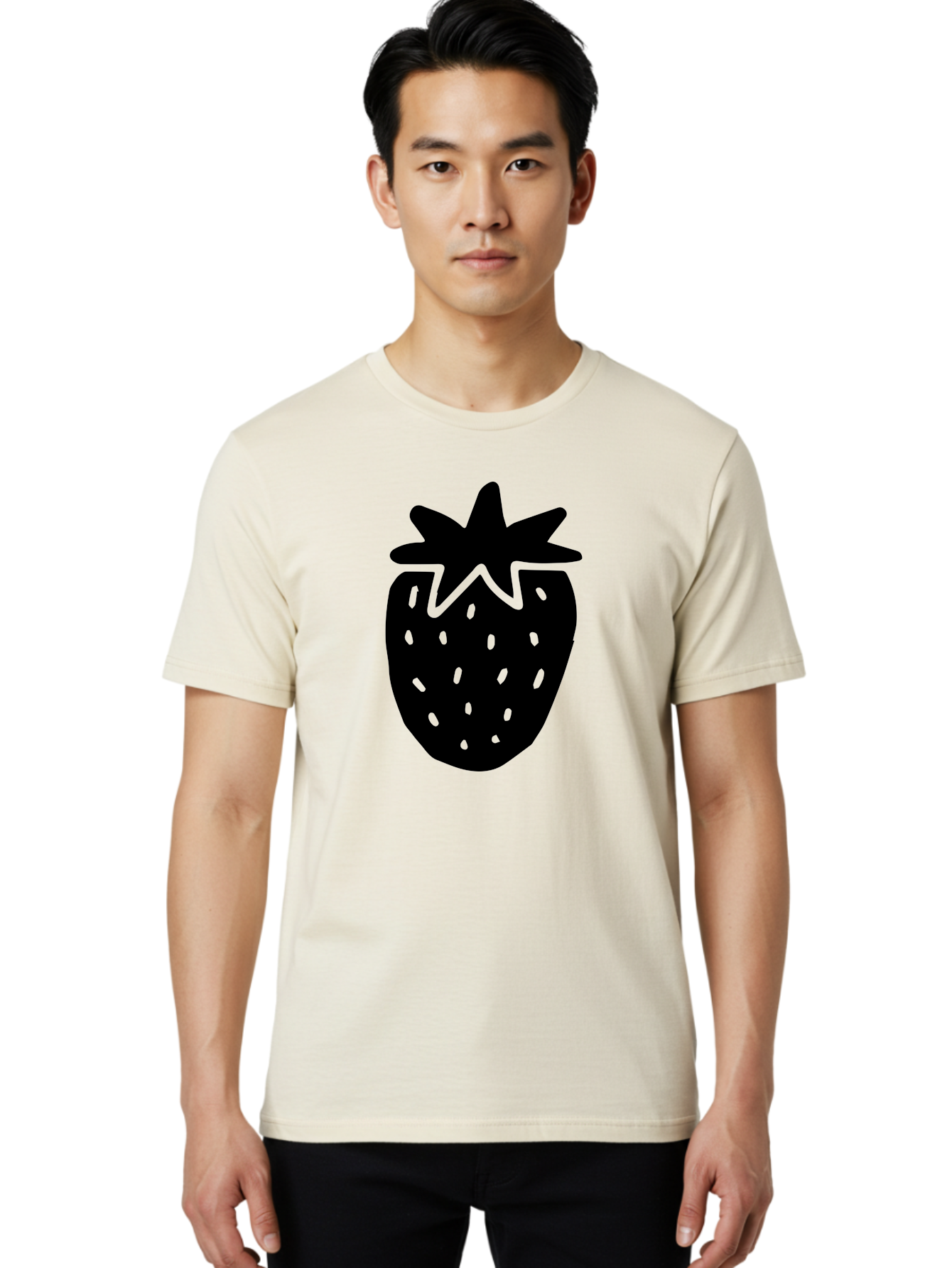 Strawberry Men'S Graphic Tee, 100% Cotton, Comfortable Casual Summer Wear, Machine Washable, Strawberry Silhouette, Simple Illustration, Strawberry Graphic, Black And Green, Fruit Icon, Summer Fruit -  Aaa612 18