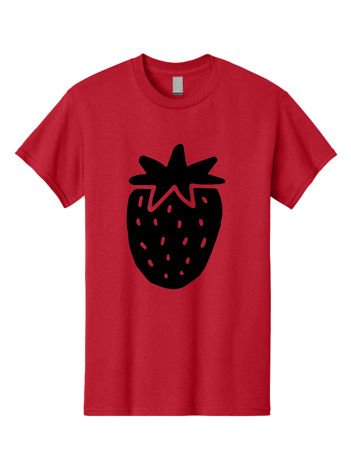 Strawberry Men'S Graphic Tee, 100% Cotton, Comfortable Casual Summer Wear, Machine Washable, Strawberry Silhouette, Simple Illustration, Strawberry Graphic, Black And Green, Fruit Icon, Summer Fruit -  Aaa612 23